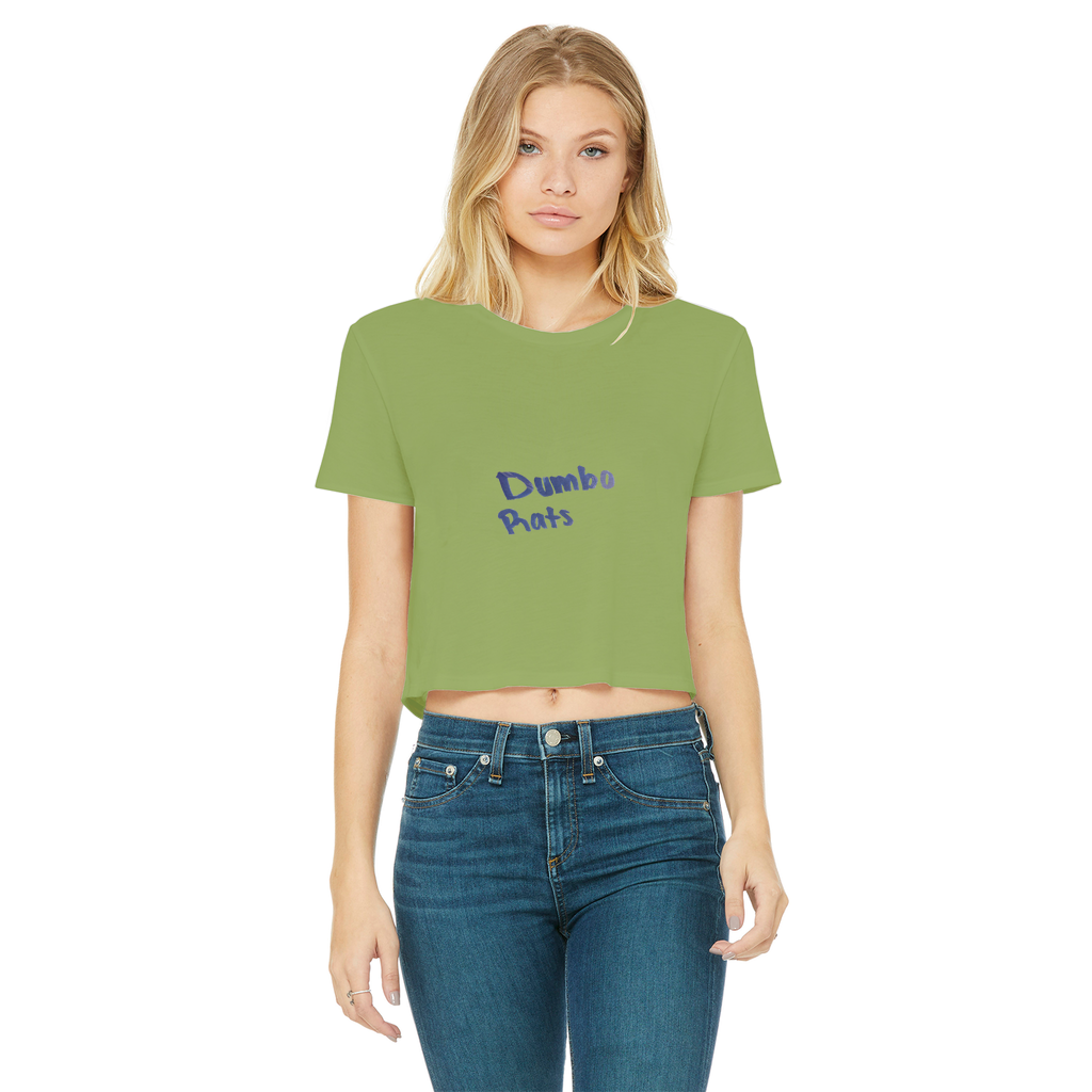 Dumbo Rats Classic Women's Cropped Raw Edge T-Shirt featuring a round neck, short sleeves, and a stylish raw edge hem in a vibrant color.