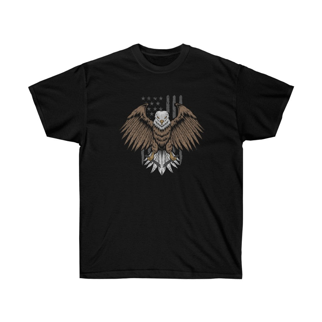 Eagle with USA Flag T-Shirt featuring a vibrant eagle design and American flag colors, perfect for patriotic occasions.