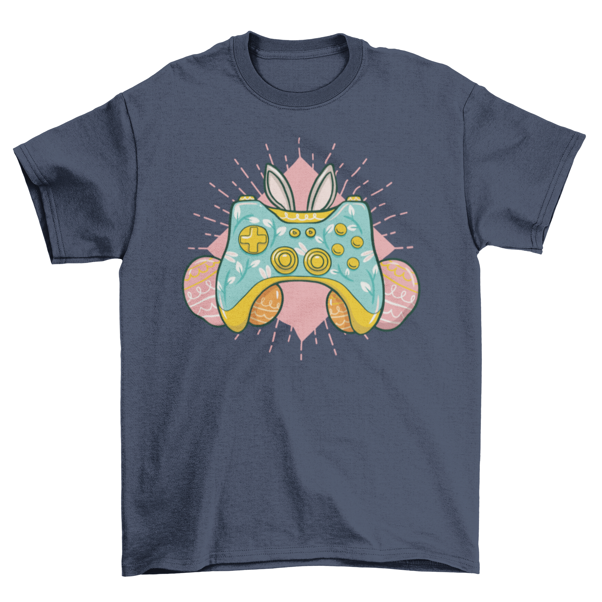 Easter joystick t-shirt featuring a colorful controller design, perfect for gamers celebrating the holiday.