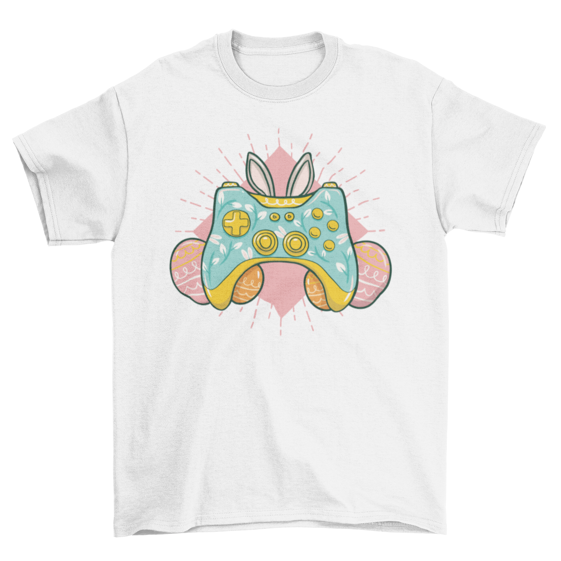 Easter joystick t-shirt featuring a colorful controller design, perfect for gamers celebrating the holiday.