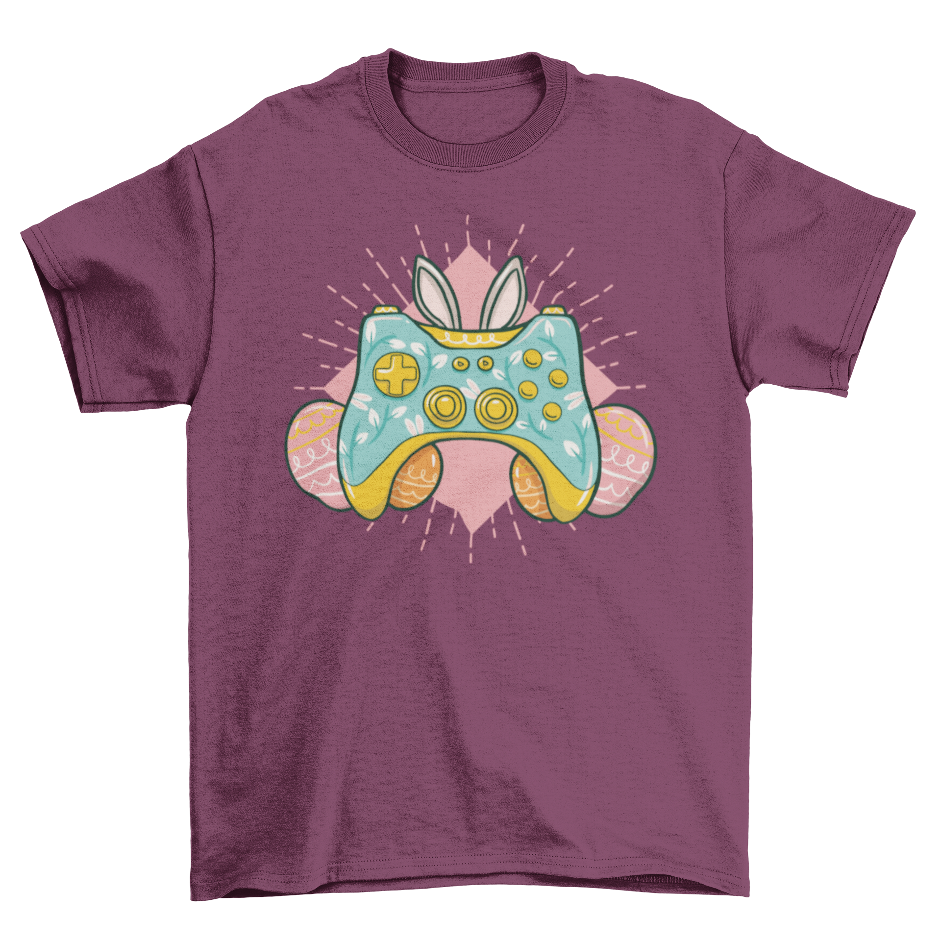 Easter joystick t-shirt featuring a colorful controller design, perfect for gamers celebrating the holiday.