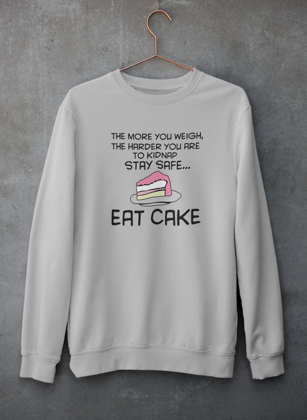 Eat Cake Sweat Shirt featuring unique artistic designs, made from soft cotton/poly fleece blend for comfort and warmth.