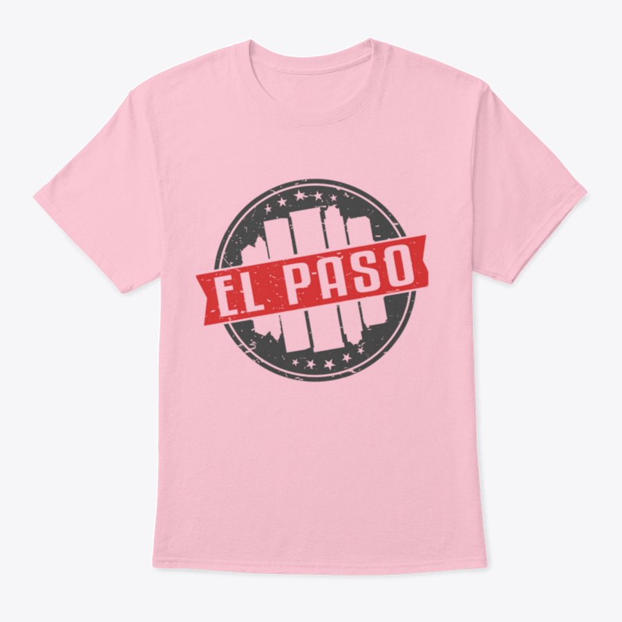 A stylish El Paso Texas round travel stamp design shirt made from 100% cotton, showcasing a unique graphic print.