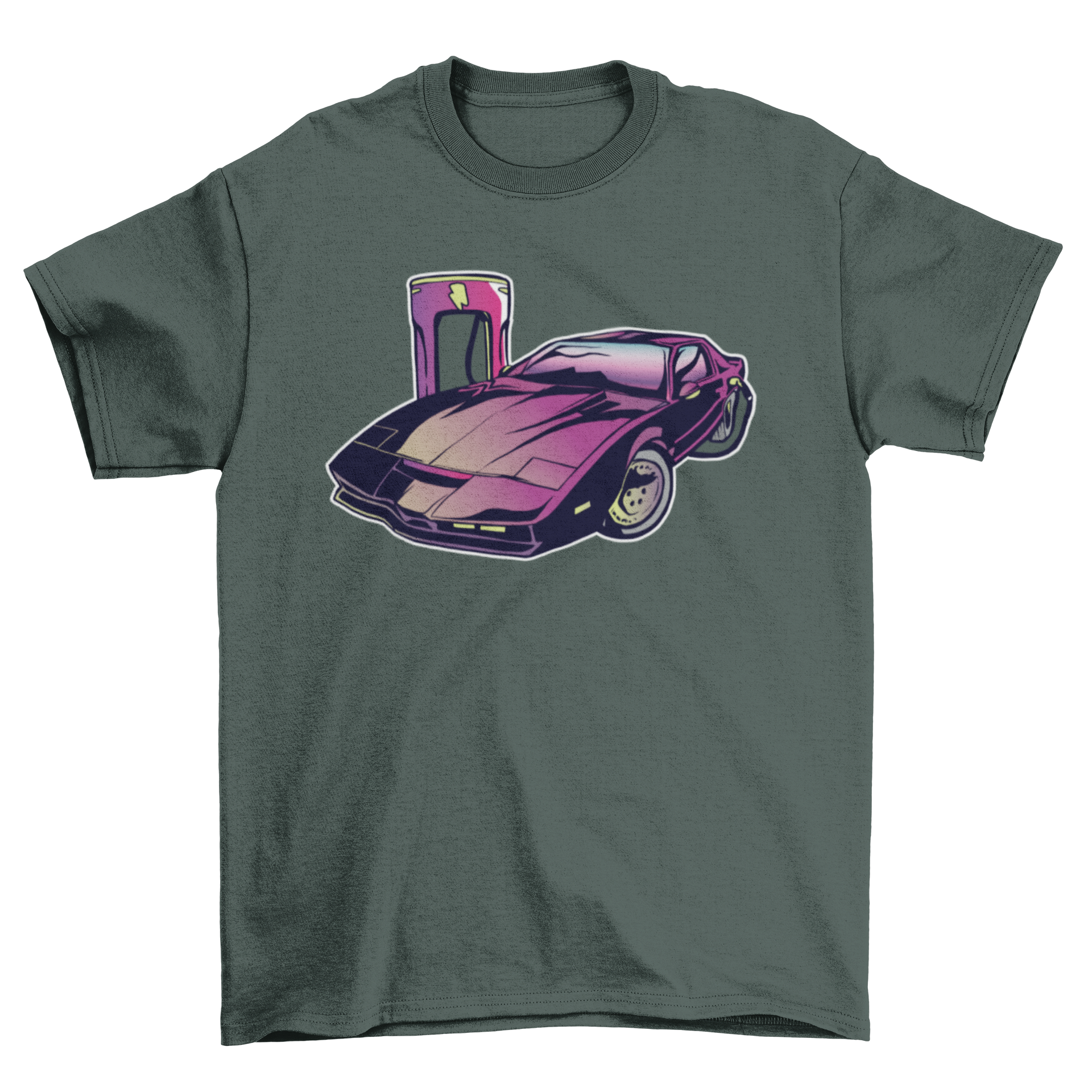A stylish Electric Car Charger T-shirt featuring a vibrant design of an electric car and charger, perfect for eco-conscious individuals.