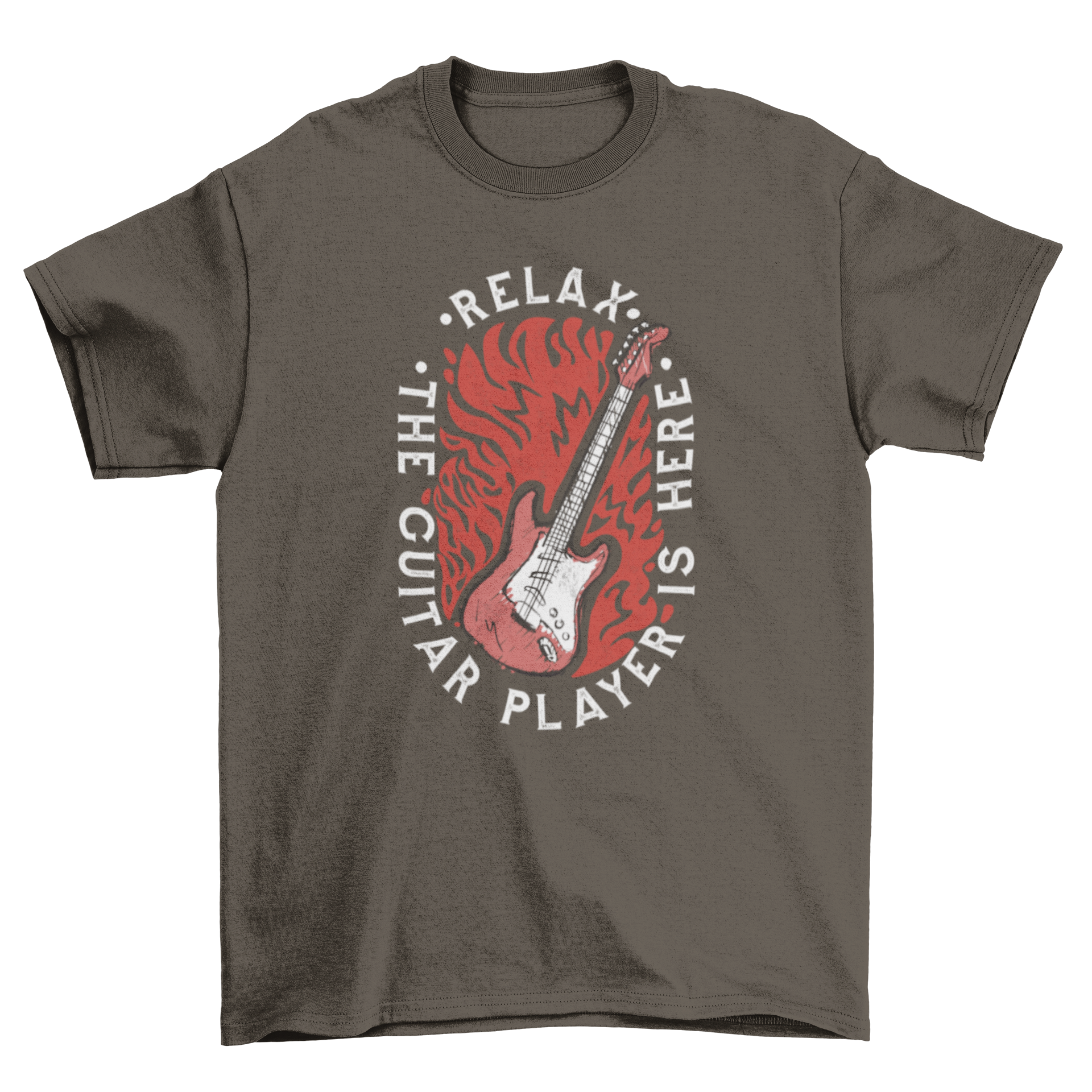 Electric guitar relax quote t-shirt featuring a vibrant guitar design and humorous quote.