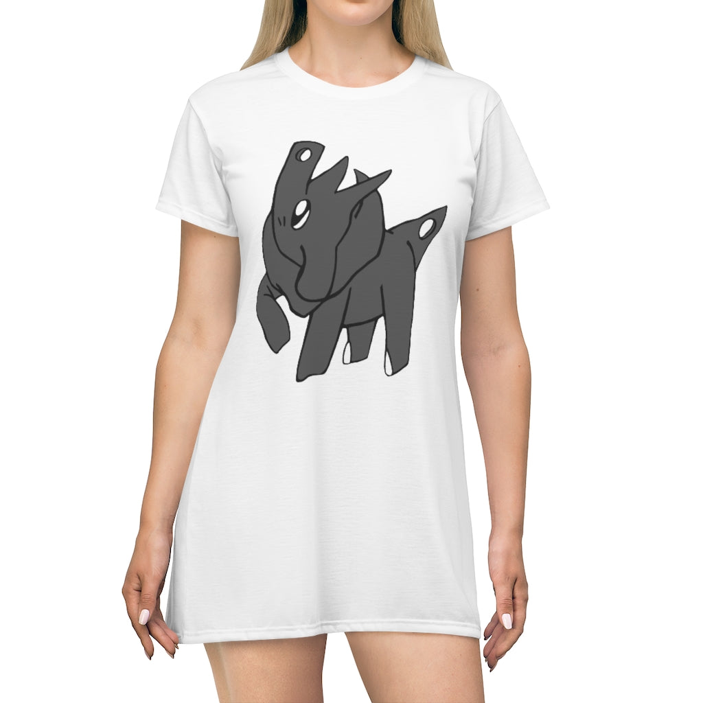 A vibrant Electron All Over Print T-Shirt Dress featuring fun patterns, tagless design, and lightweight fabric, perfect for casual outings.