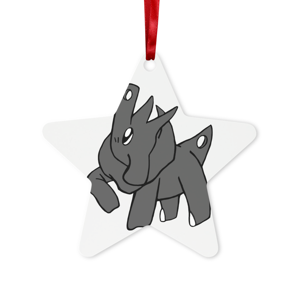 Electron Metal Hanging Ornament in hexagon and star shapes, featuring a gloss white finish and red ribbon for hanging.
