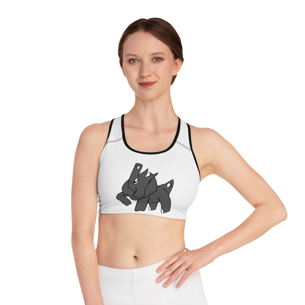 Electron Sports Bra featuring a customizable all-over print design, compression fit, and double-layer front for enhanced support and comfort.