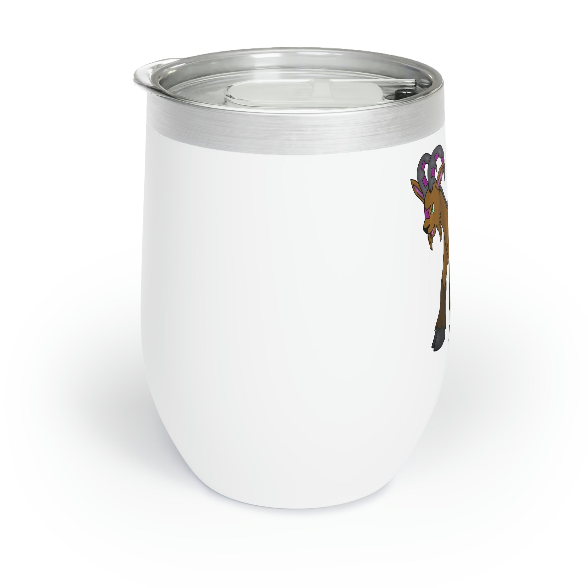Elkwok Chill Wine Tumbler in stainless steel with a customizable design, showcasing its double-insulated walls and stemless shape.