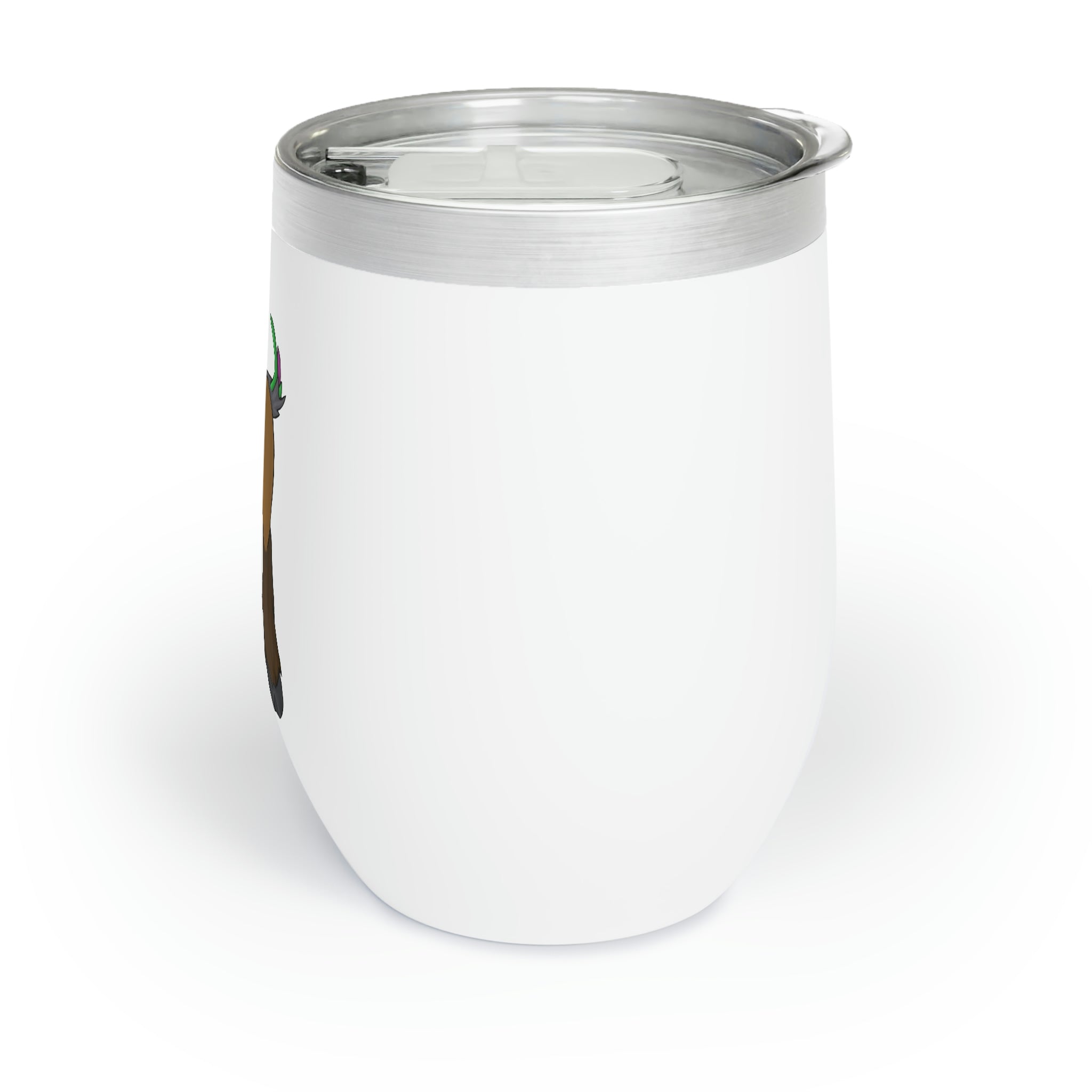 Elkwok Chill Wine Tumbler in stainless steel with a customizable design, showcasing its double-insulated walls and stemless shape.