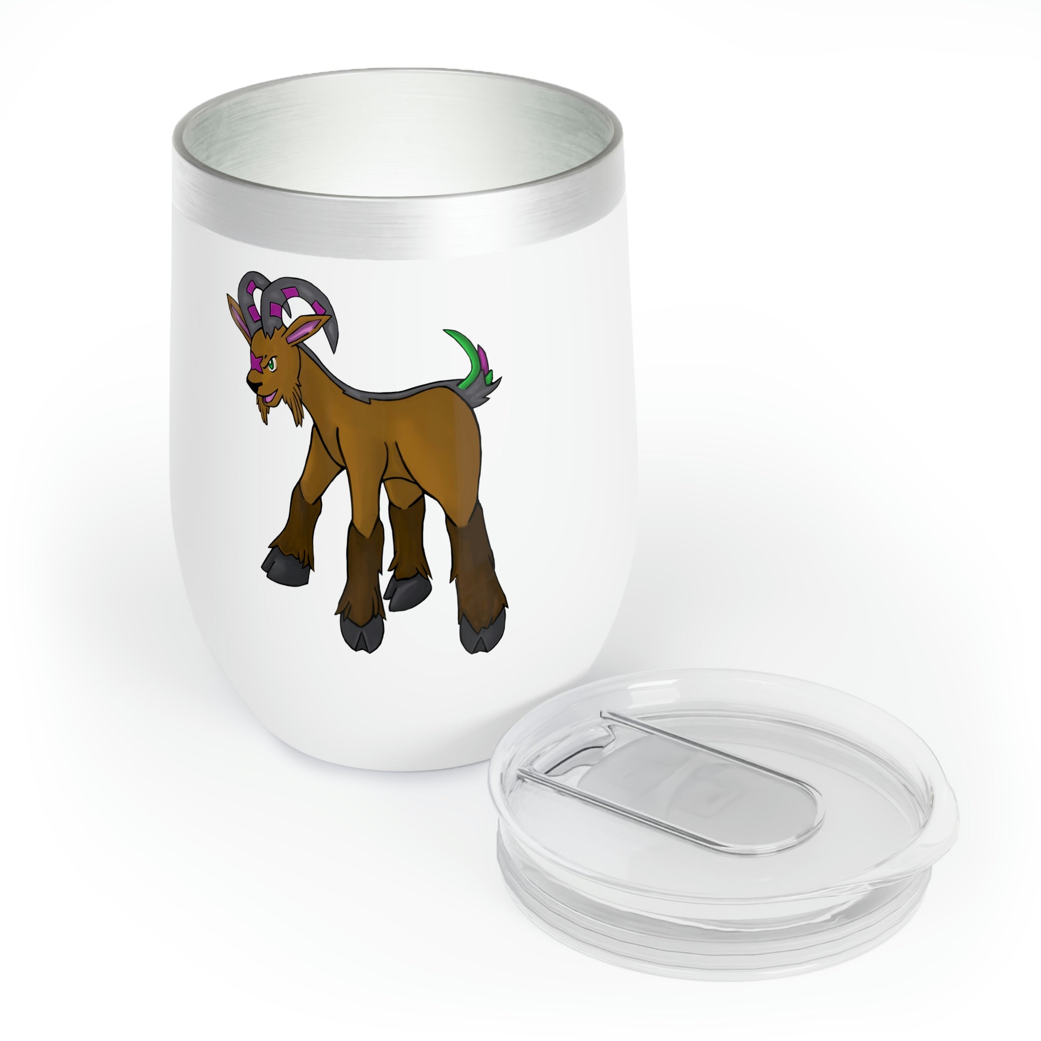 Elkwok Chill Wine Tumbler in stainless steel with a customizable design, showcasing its double-insulated walls and stemless shape.