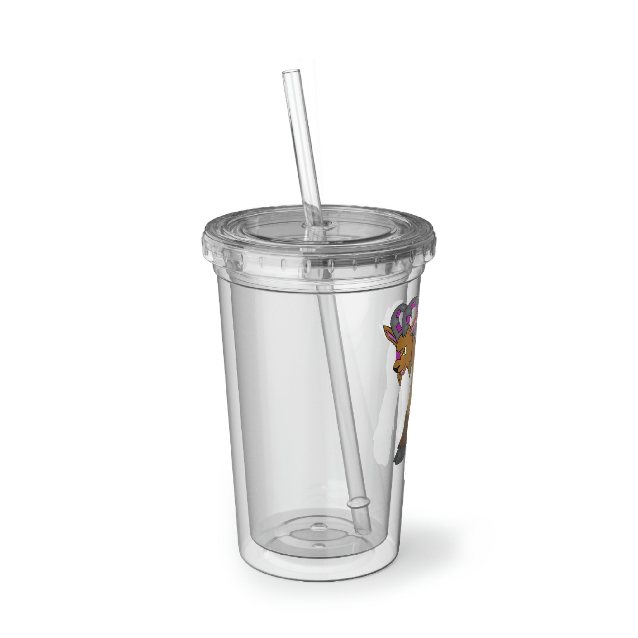 Elkwok Suave Acrylic Cup in stainless steel with a black screw-on cap and plastic straw, showcasing a customizable design.