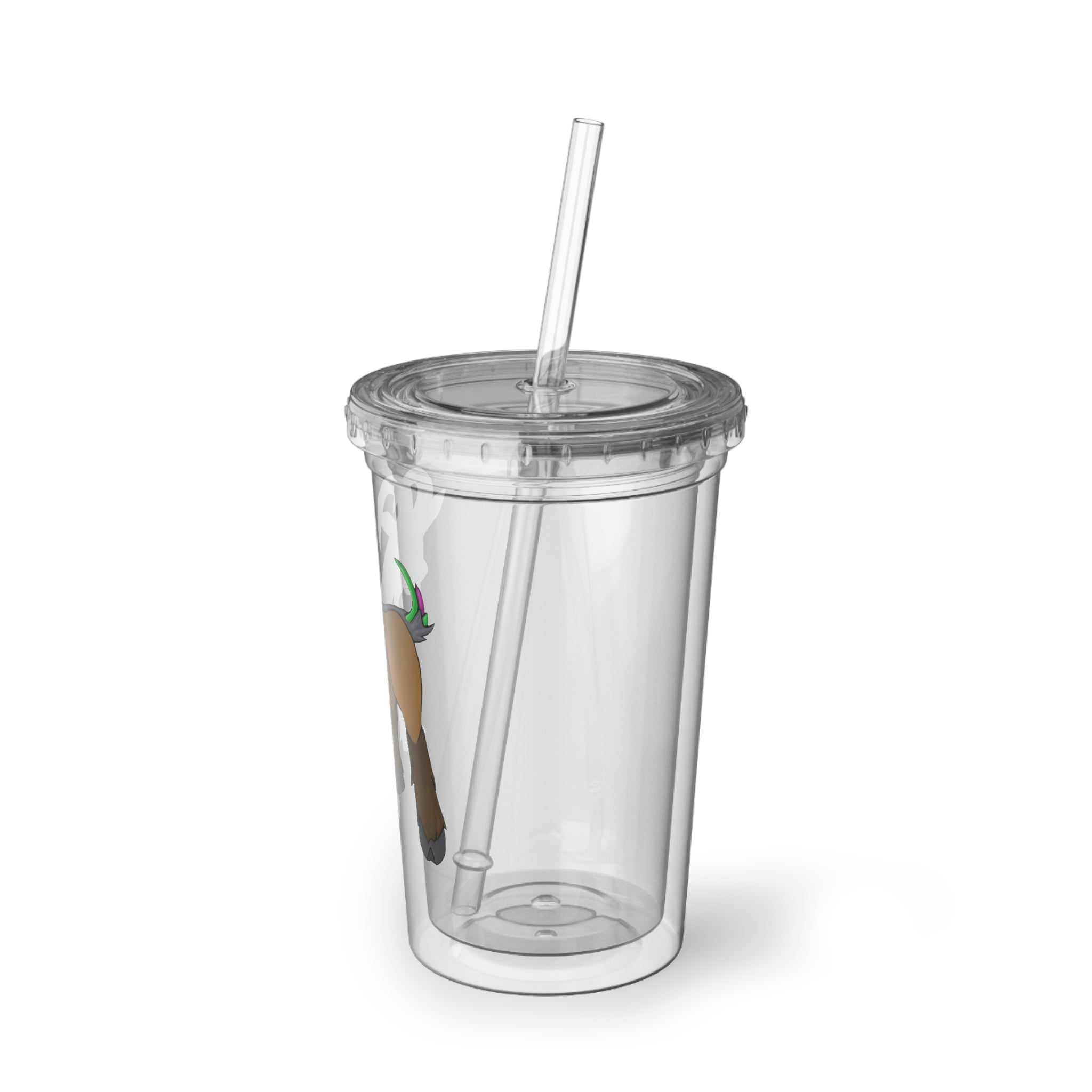 Elkwok Suave Acrylic Cup in stainless steel with a black screw-on cap and plastic straw, showcasing a customizable design.