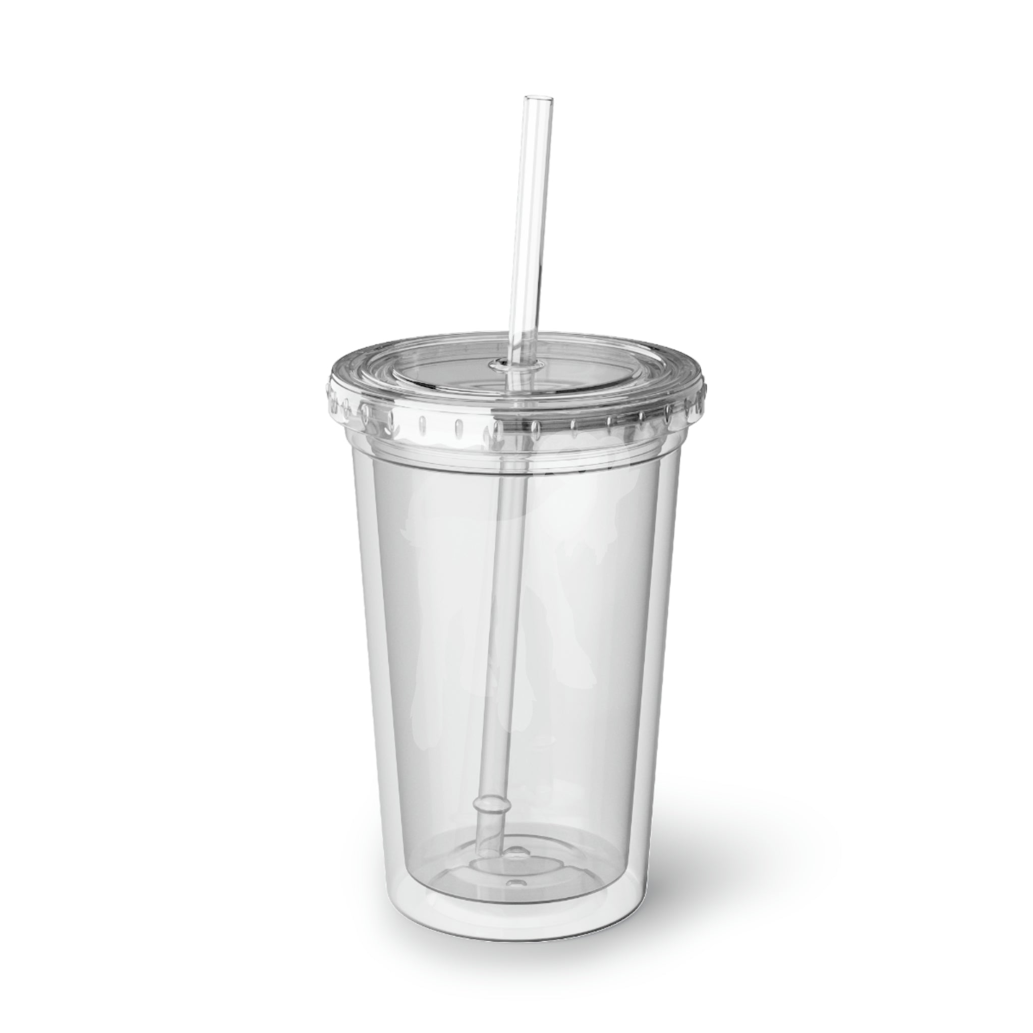 Elkwok Suave Acrylic Cup in stainless steel with a black screw-on cap and plastic straw, showcasing a customizable design.