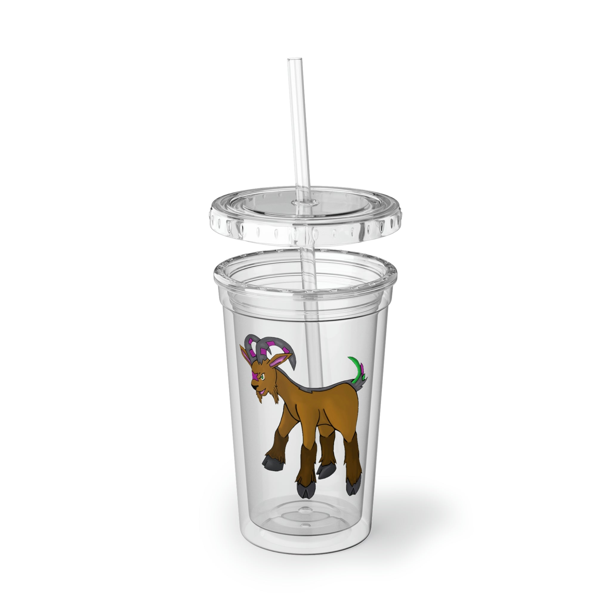 Elkwok Suave Acrylic Cup in stainless steel with a black screw-on cap and plastic straw, showcasing a customizable design.