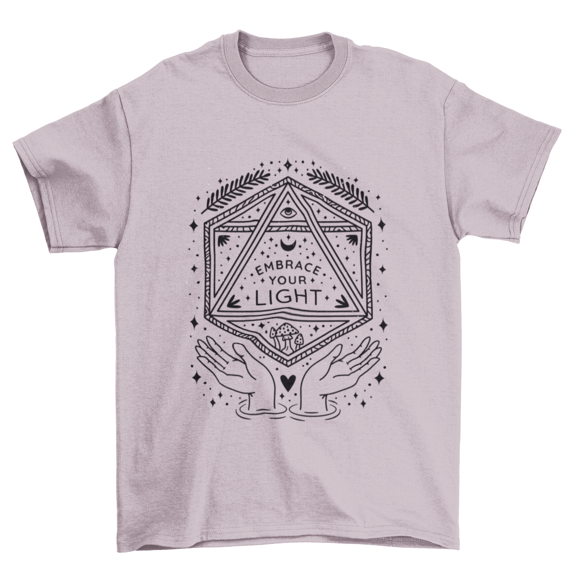 A stylish t-shirt featuring the inspirational quote 'Embrace Your Light' in a modern font, perfect for casual wear.
