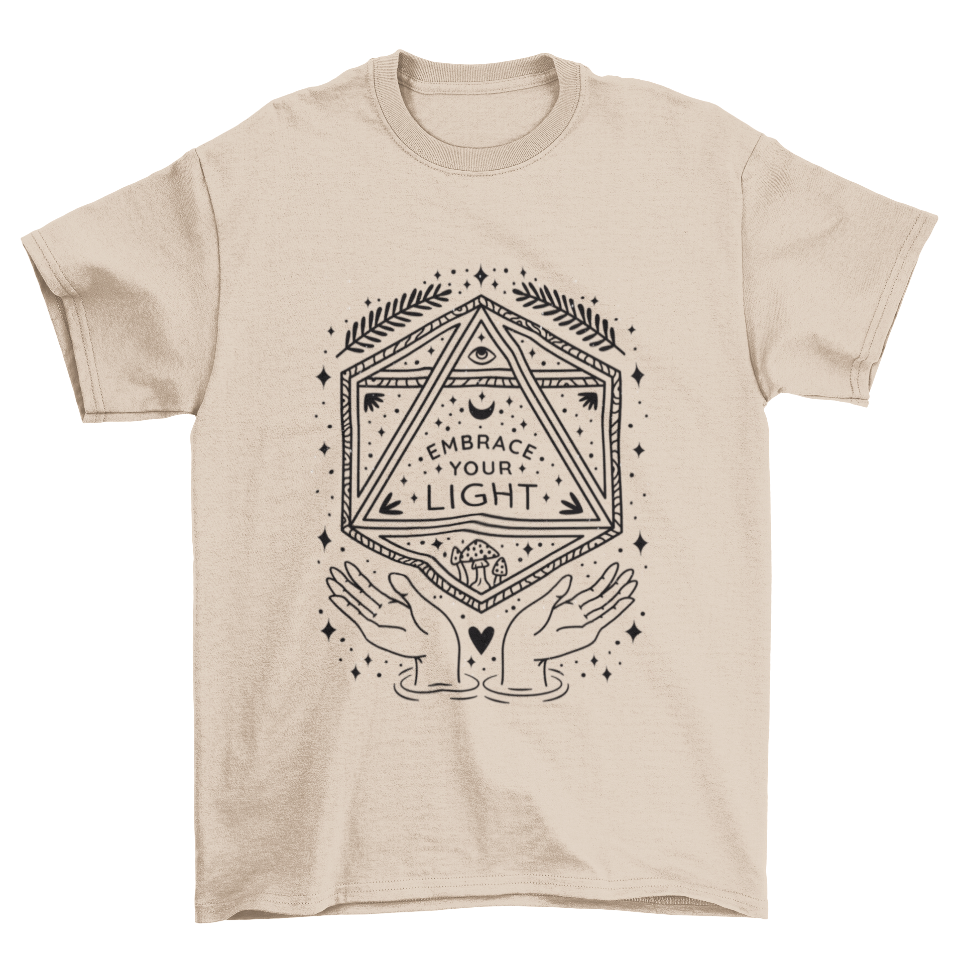 A stylish t-shirt featuring the inspirational quote 'Embrace Your Light' in a modern font, perfect for casual wear.
