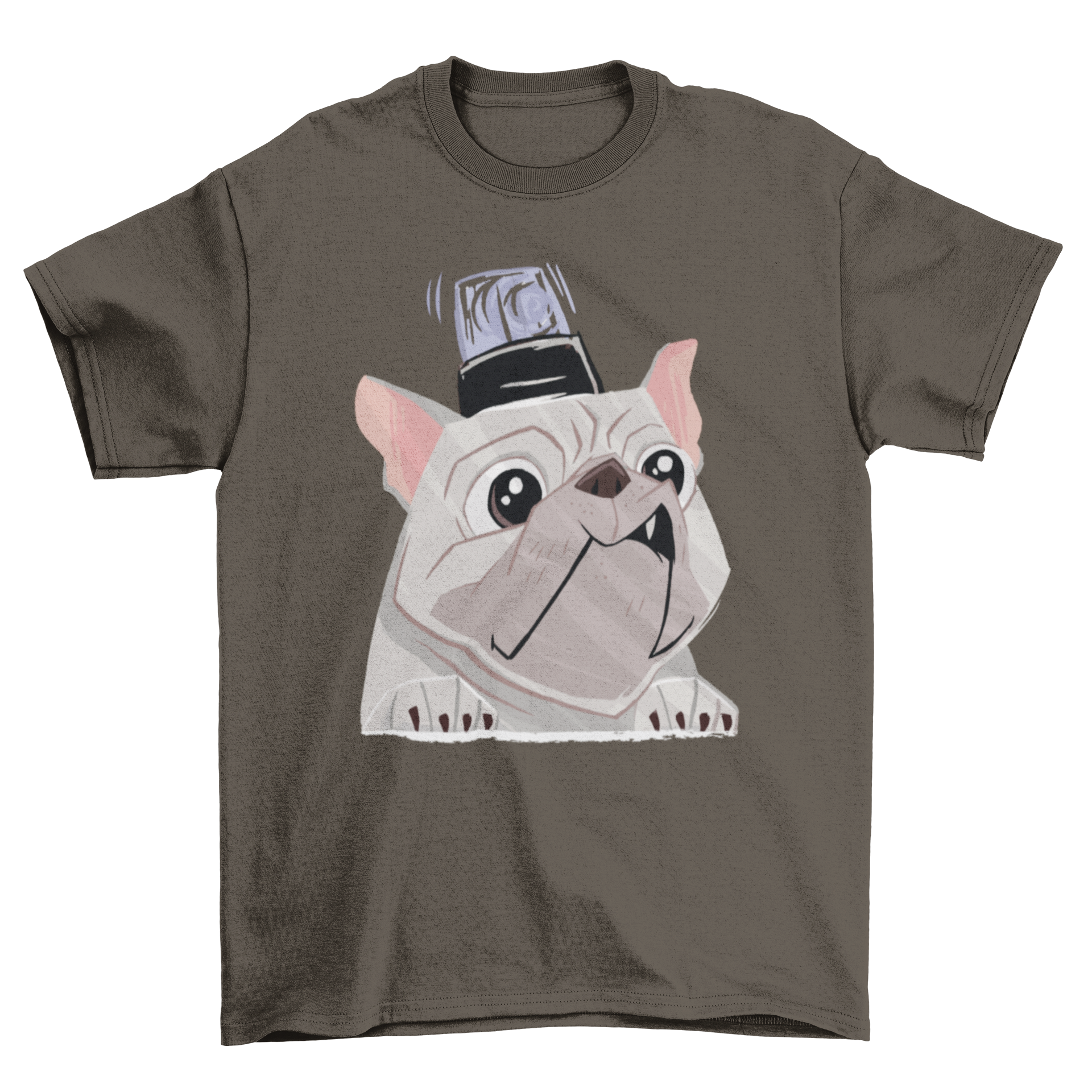 A stylish Emergency Dog T-Shirt featuring a cute French Bulldog with an emergency light on its head, perfect for dog lovers.