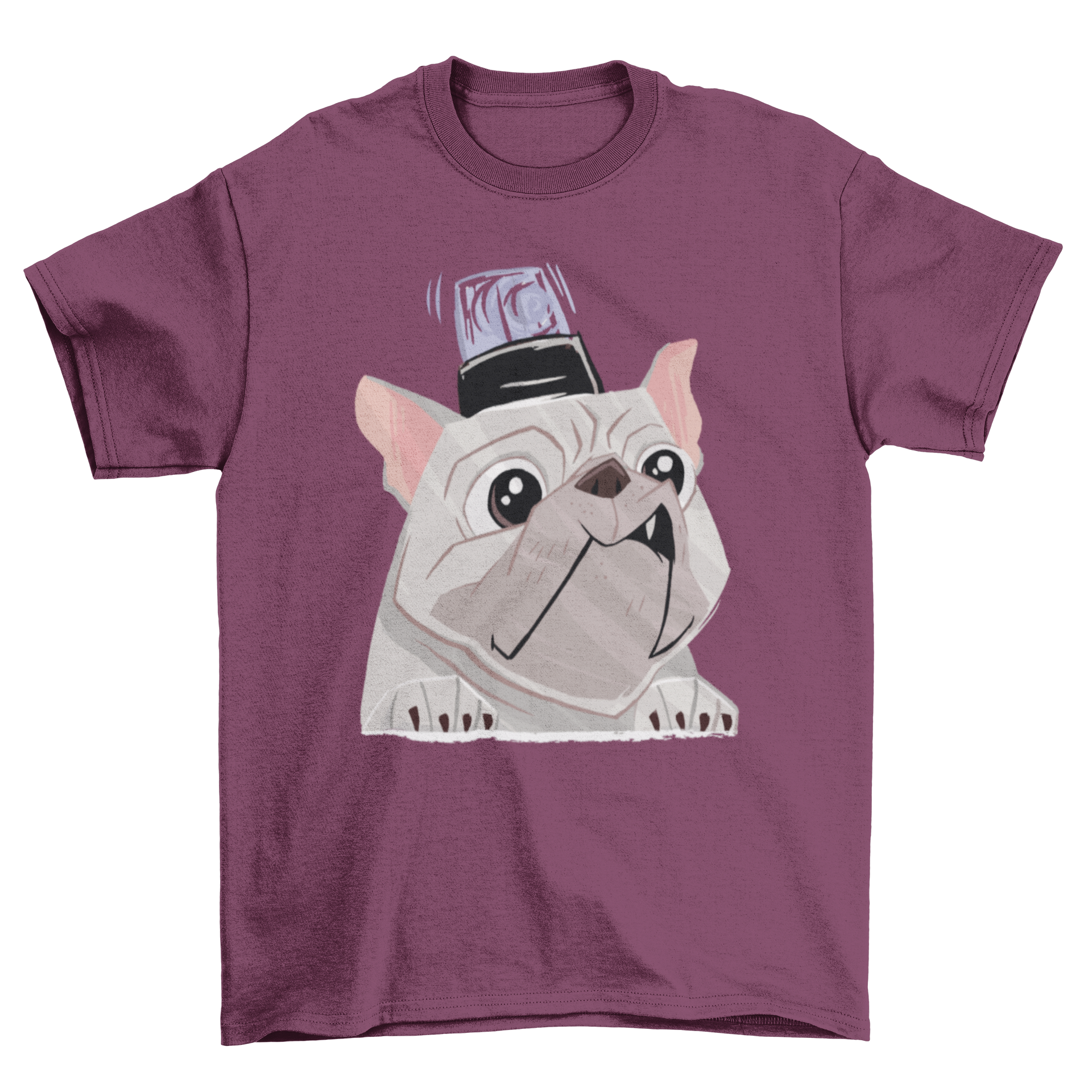 A stylish Emergency Dog T-Shirt featuring a cute French Bulldog with an emergency light on its head, perfect for dog lovers.