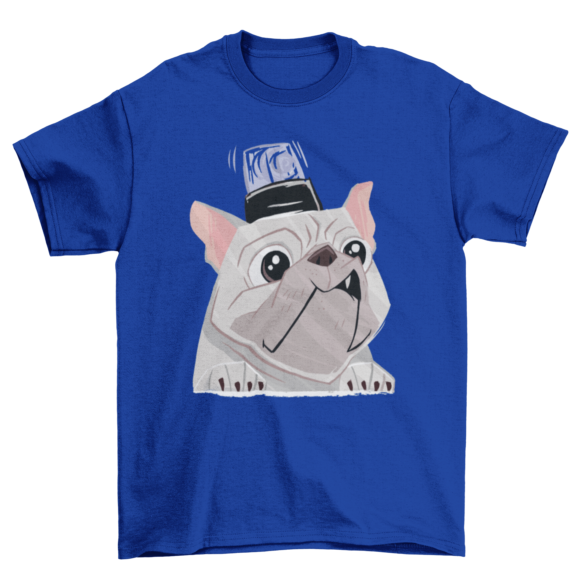 A stylish Emergency Dog T-Shirt featuring a cute French Bulldog with an emergency light on its head, perfect for dog lovers.