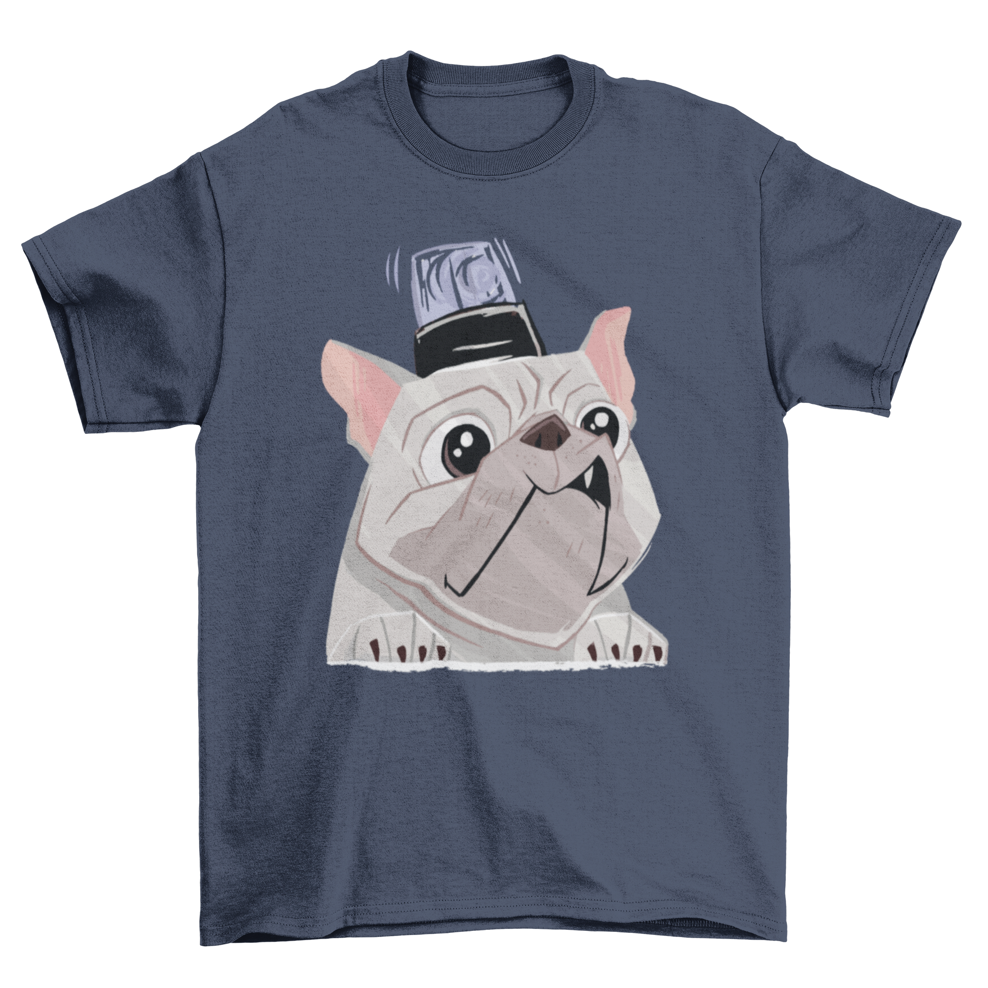 A stylish Emergency Dog T-Shirt featuring a cute French Bulldog with an emergency light on its head, perfect for dog lovers.