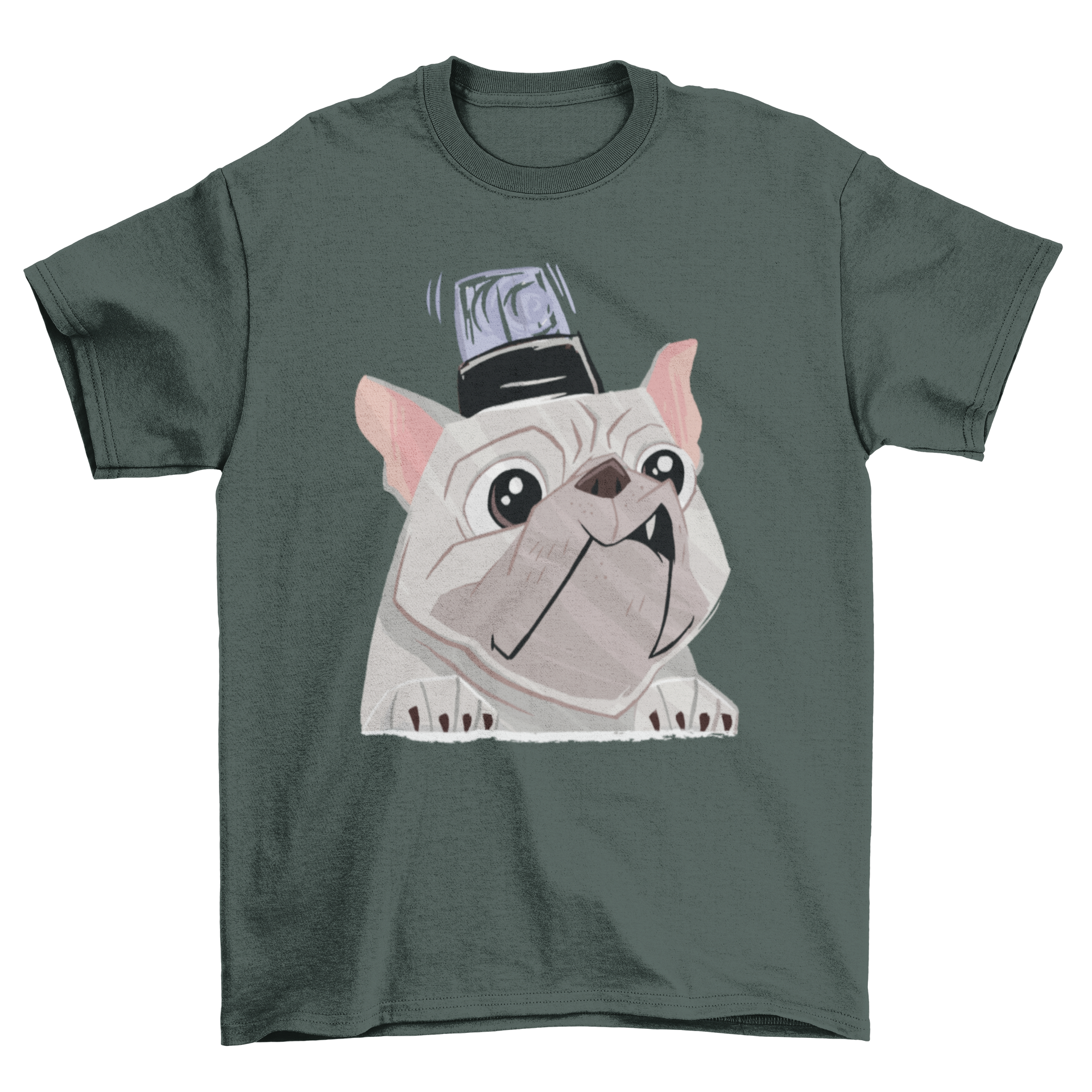 A stylish Emergency Dog T-Shirt featuring a cute French Bulldog with an emergency light on its head, perfect for dog lovers.