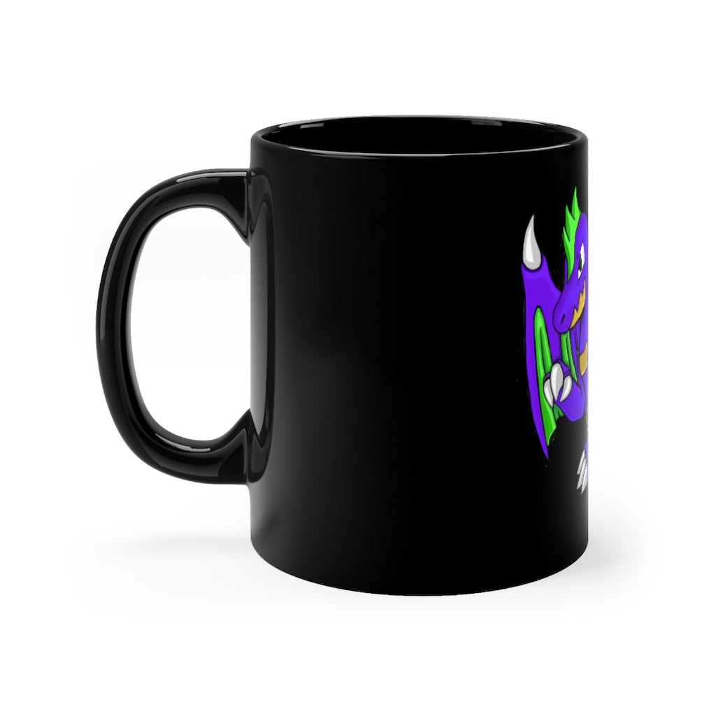 Emiletas Black Mug 11oz with full-wrap decoration and C-handle, showcasing its sleek design and durable ceramic material.