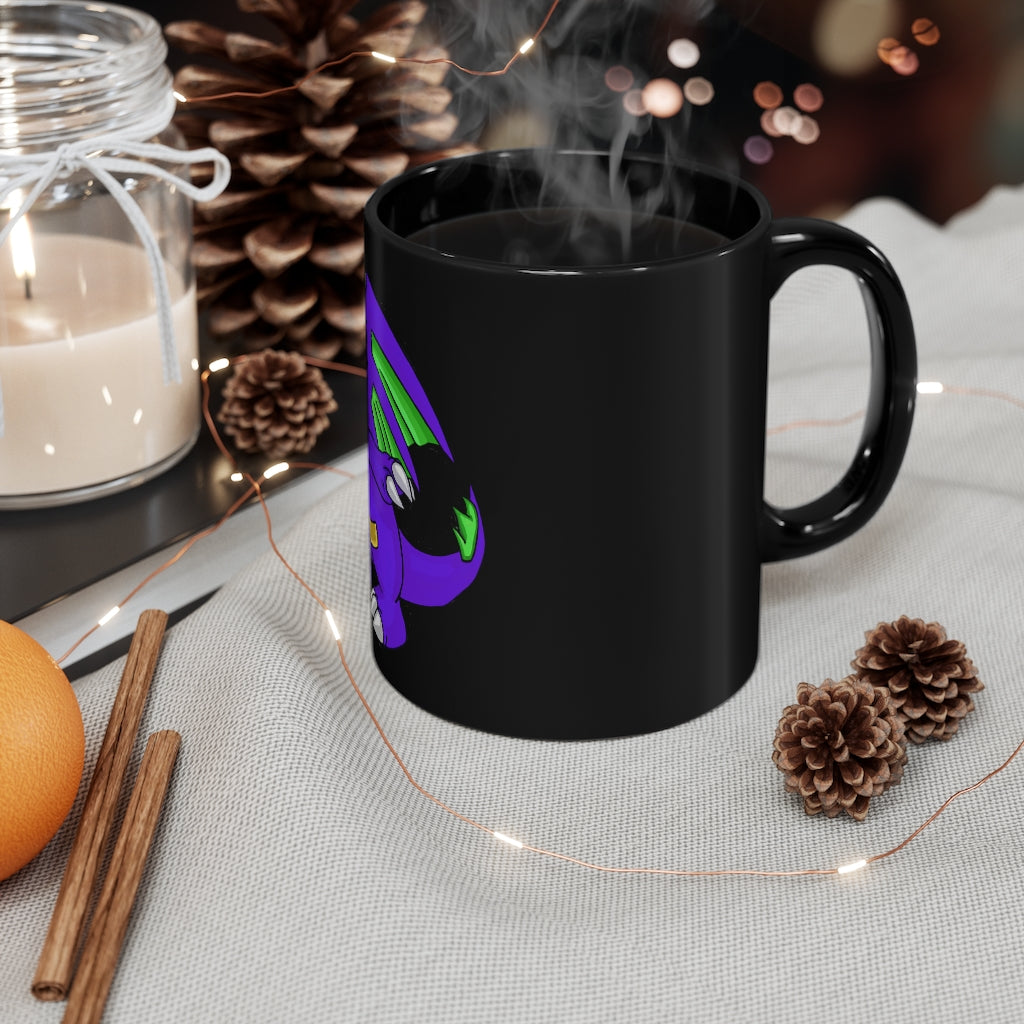 Emiletas Black Mug 11oz with full-wrap decoration and C-handle, showcasing its sleek design and durable ceramic material.