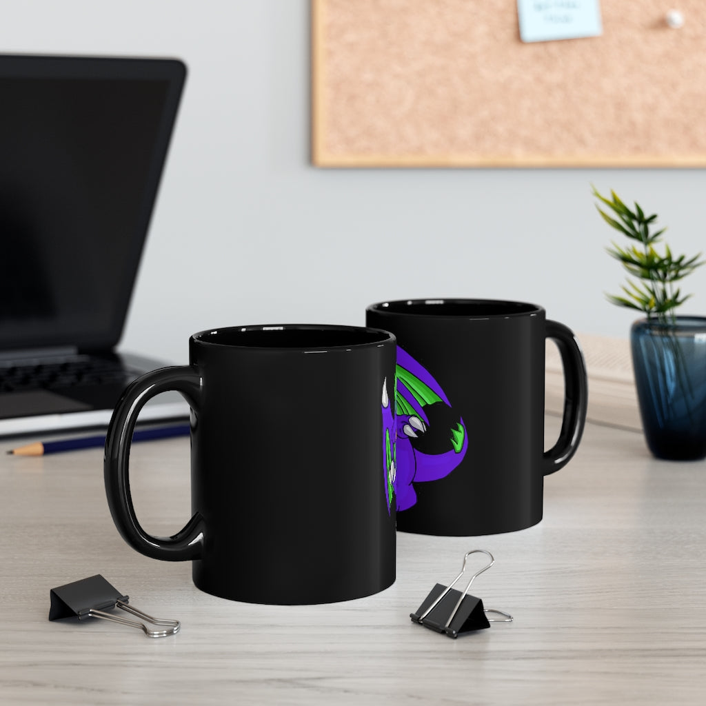 Emiletas Black Mug 11oz with full-wrap decoration and C-handle, showcasing its sleek design and durable ceramic material.