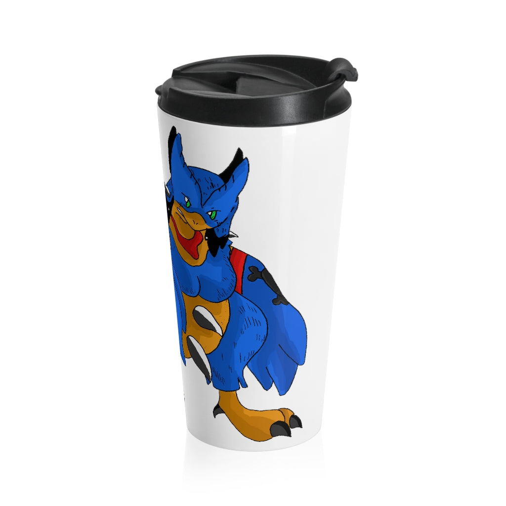 Empeor Stainless Steel Travel Mug with black lid, showcasing its sleek design and 15oz capacity.