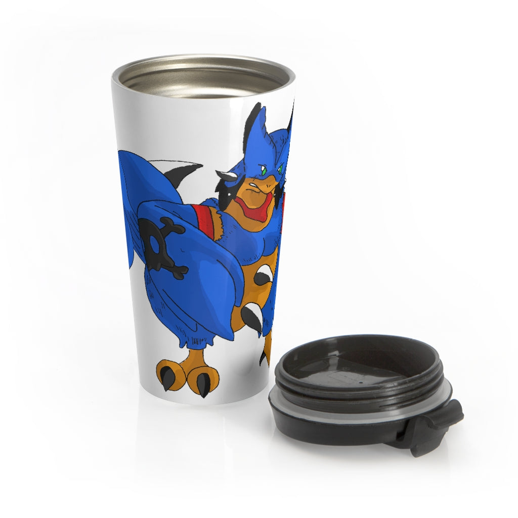Empeor Stainless Steel Travel Mug with black lid, showcasing its sleek design and 15oz capacity.