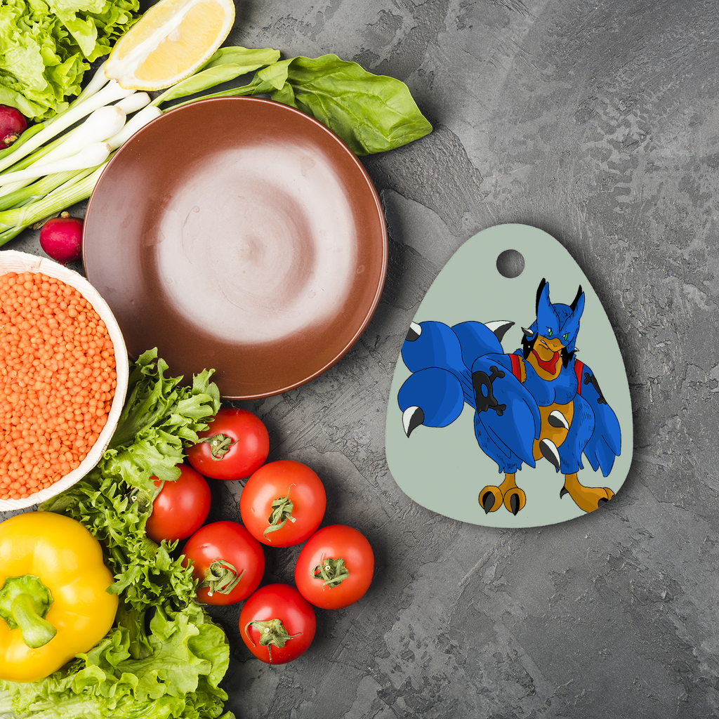 Empeor Sublimation Glass Cutting Board in a unique water droplet shape, showcasing vibrant custom designs and durable toughened glass material.
