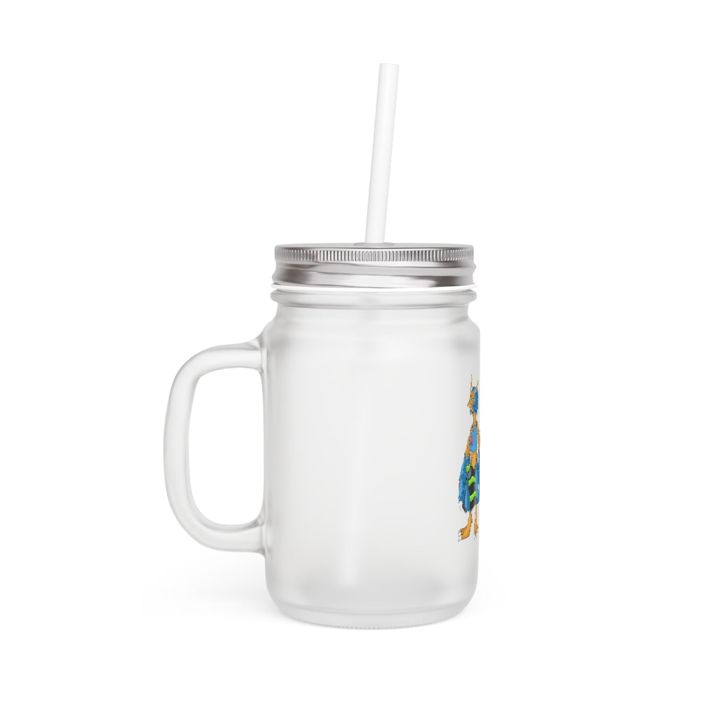 Empress Mason Jar made of frosted glass with a straw and lid, perfect for personalized drinks.