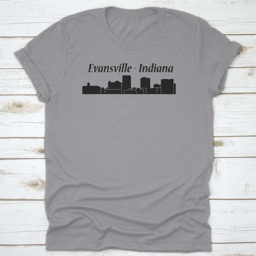 Evansville, Indiana skyline t-shirt featuring a vibrant yellow background and classic fit, made from 100% cotton.