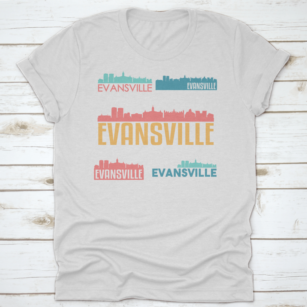 Evansville Indiana skyline silhouette vector design set featuring iconic buildings and structures in a flat style.