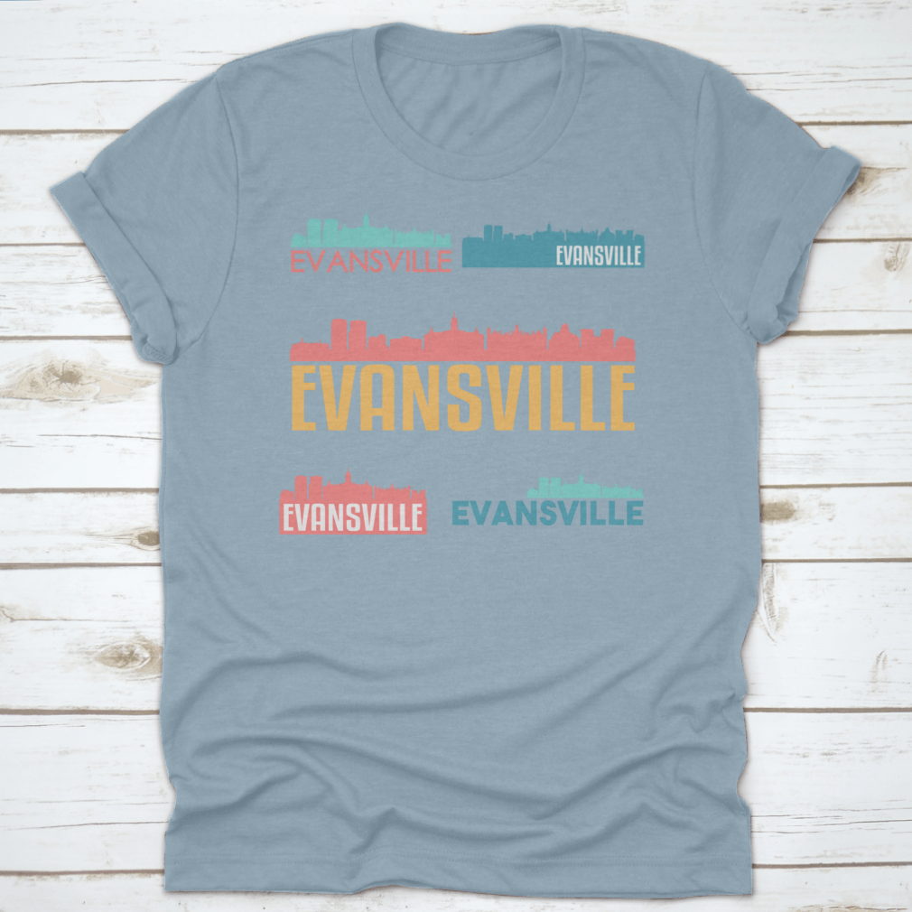 Evansville Indiana skyline silhouette vector design set featuring iconic buildings and structures in a flat style.