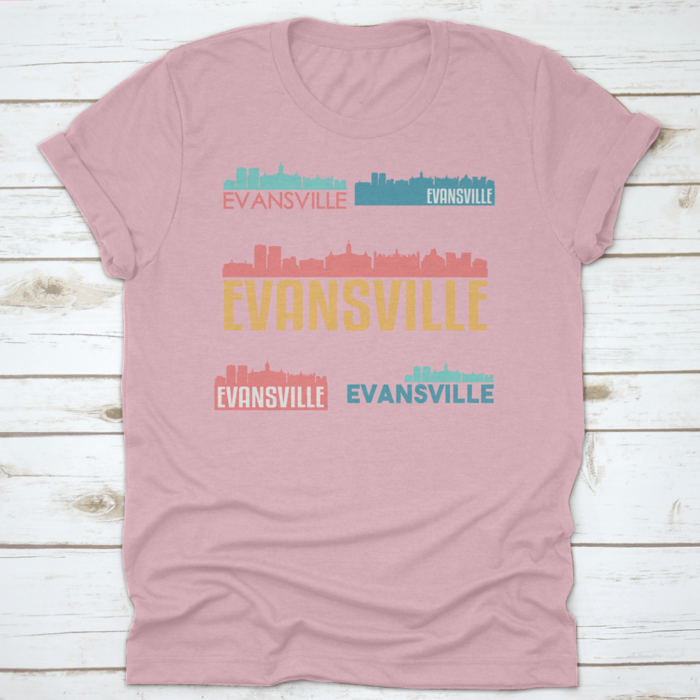Evansville Indiana skyline silhouette vector design set featuring iconic buildings and structures in a flat style.