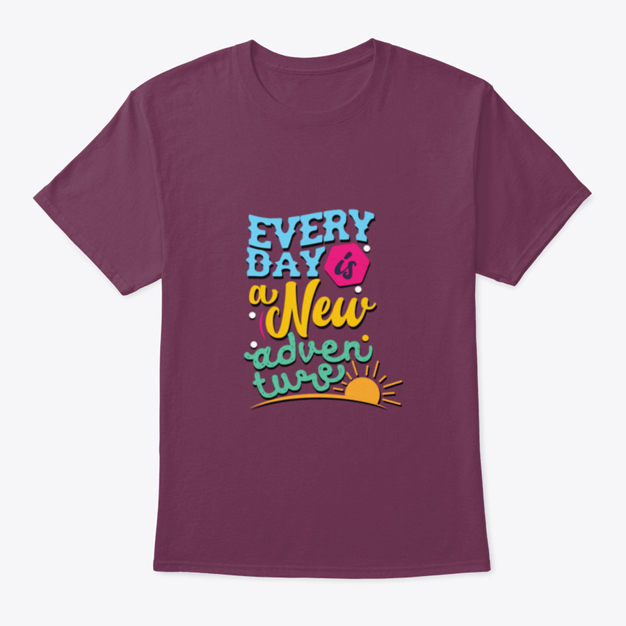 A comfortable and stylish t-shirt featuring the phrase 'Everyday Is A New Adventure', made from 100% cotton with a classic fit.