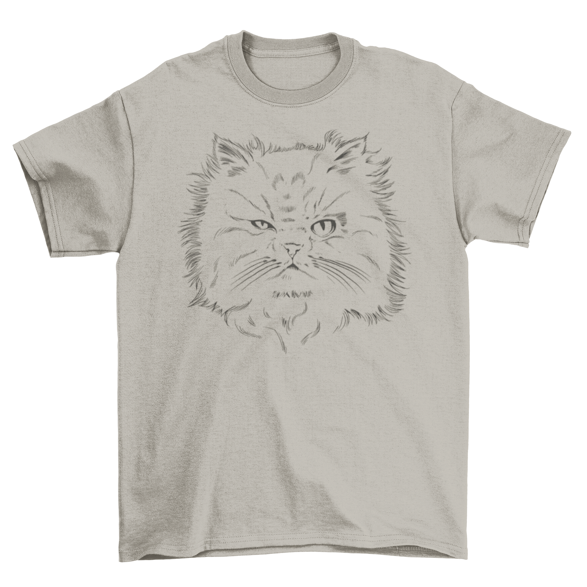 Evil Persian cat t-shirt featuring a realistic cat with a mischievous expression, perfect for cat lovers.