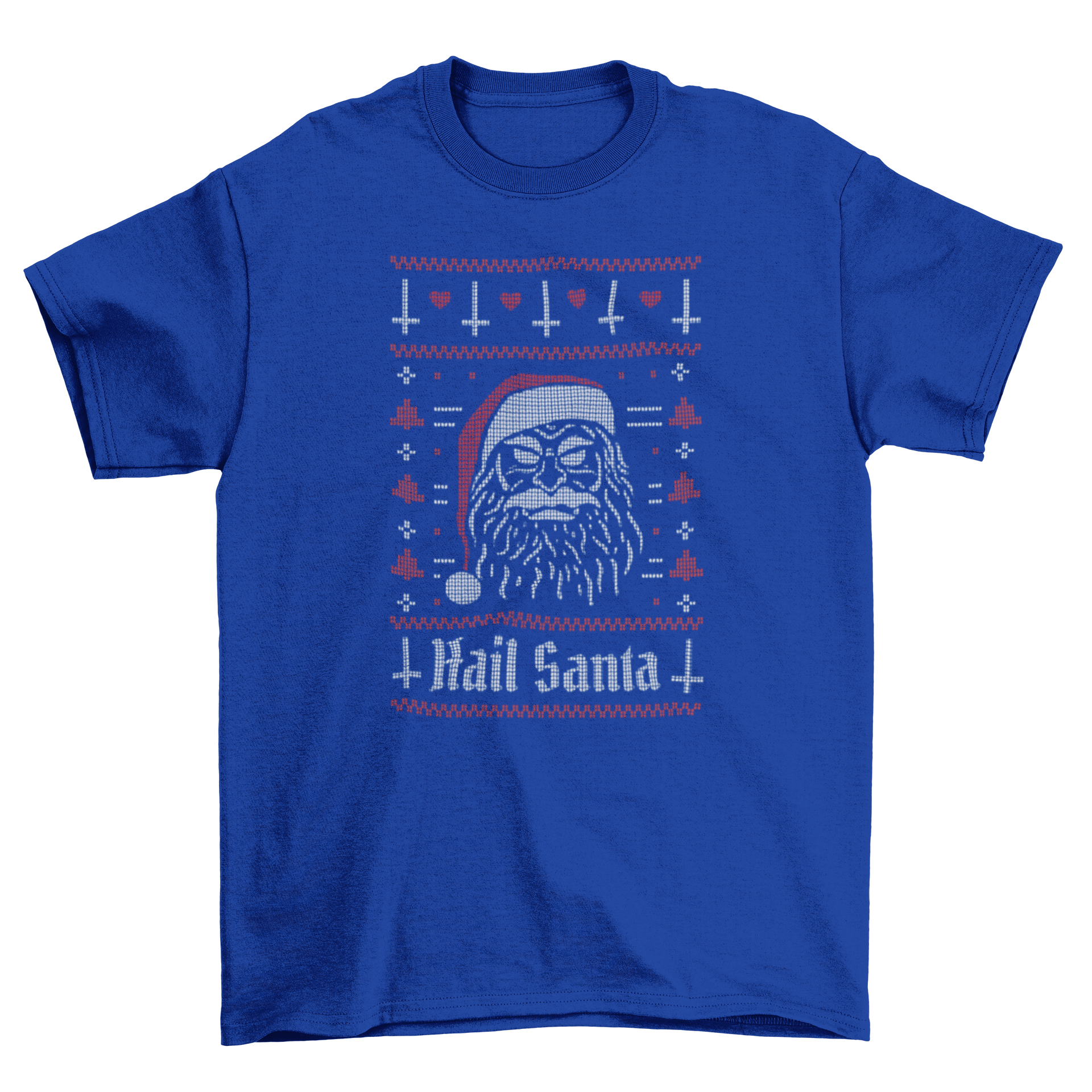 Evil Santa Christmas sweater t-shirt featuring Santa Claus and the quote 'Hail Santa' in a fun design.