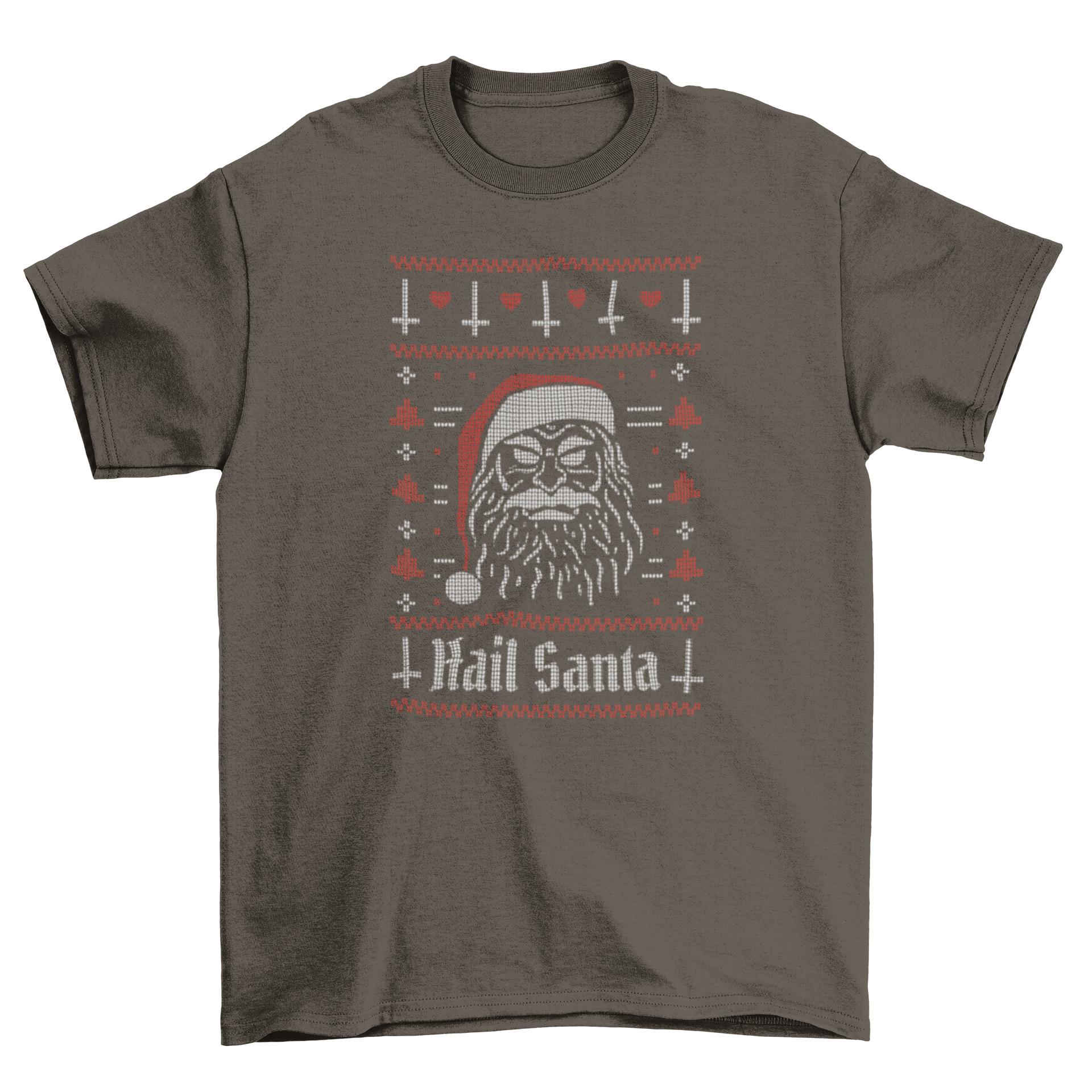 Evil Santa Christmas sweater t-shirt featuring Santa Claus and the quote 'Hail Santa' in a fun design.