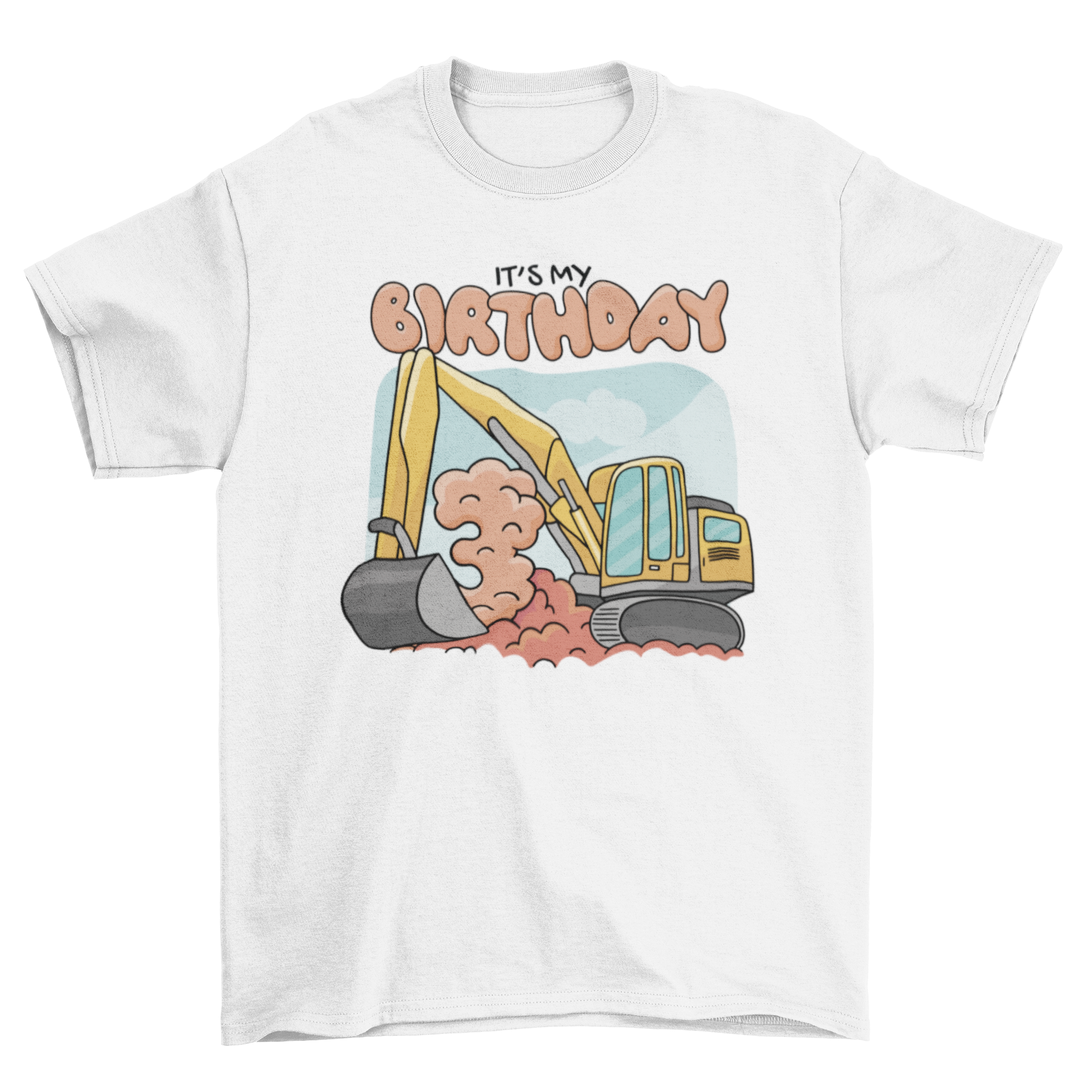 Excavator 3rd birthday t-shirt featuring a colorful excavator graphic and the quote 'It's my Birthday'.