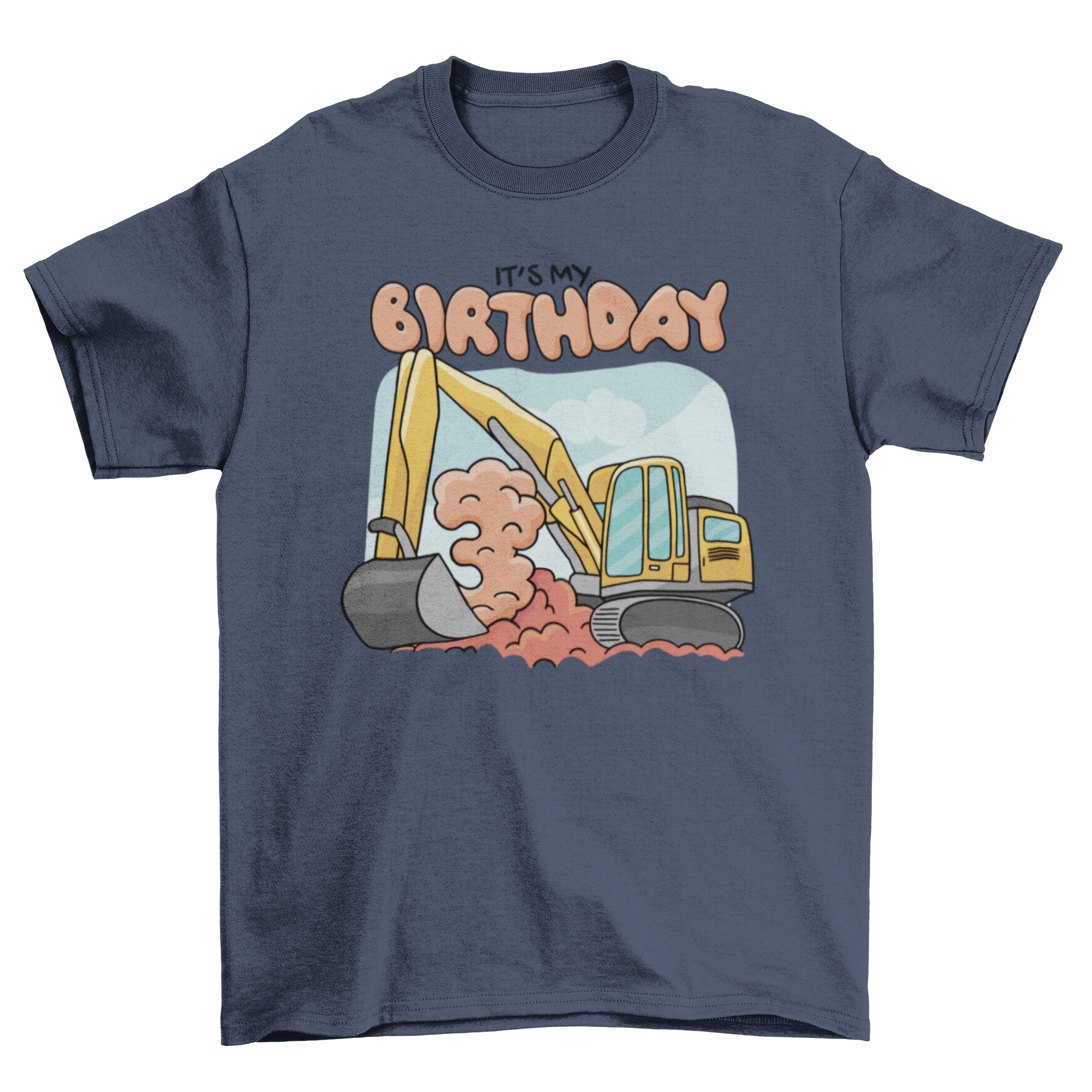 Excavator 3rd birthday t-shirt featuring a colorful excavator graphic and the quote 'It's my Birthday'.