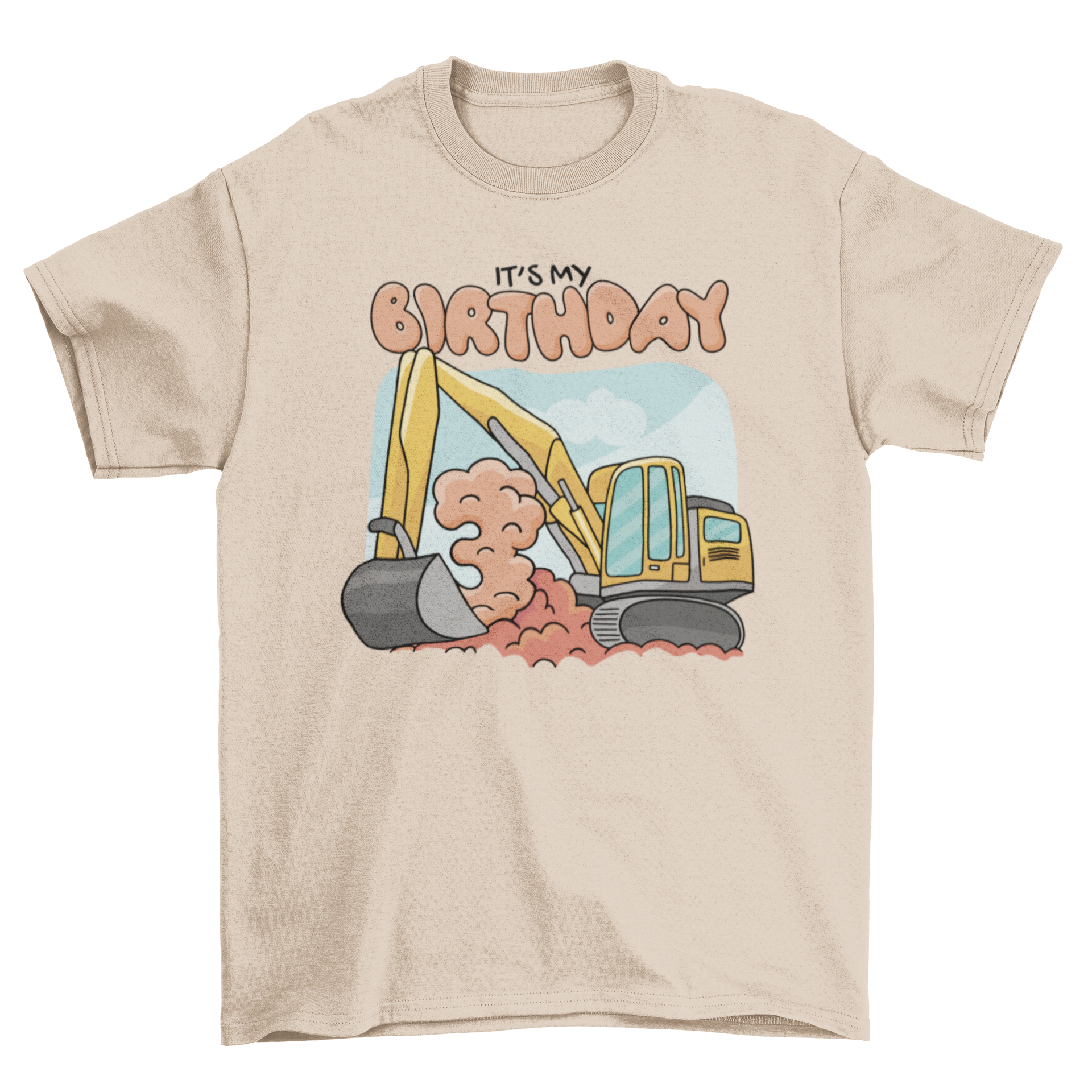 Excavator 3rd birthday t-shirt featuring a colorful excavator graphic and the quote 'It's my Birthday'.