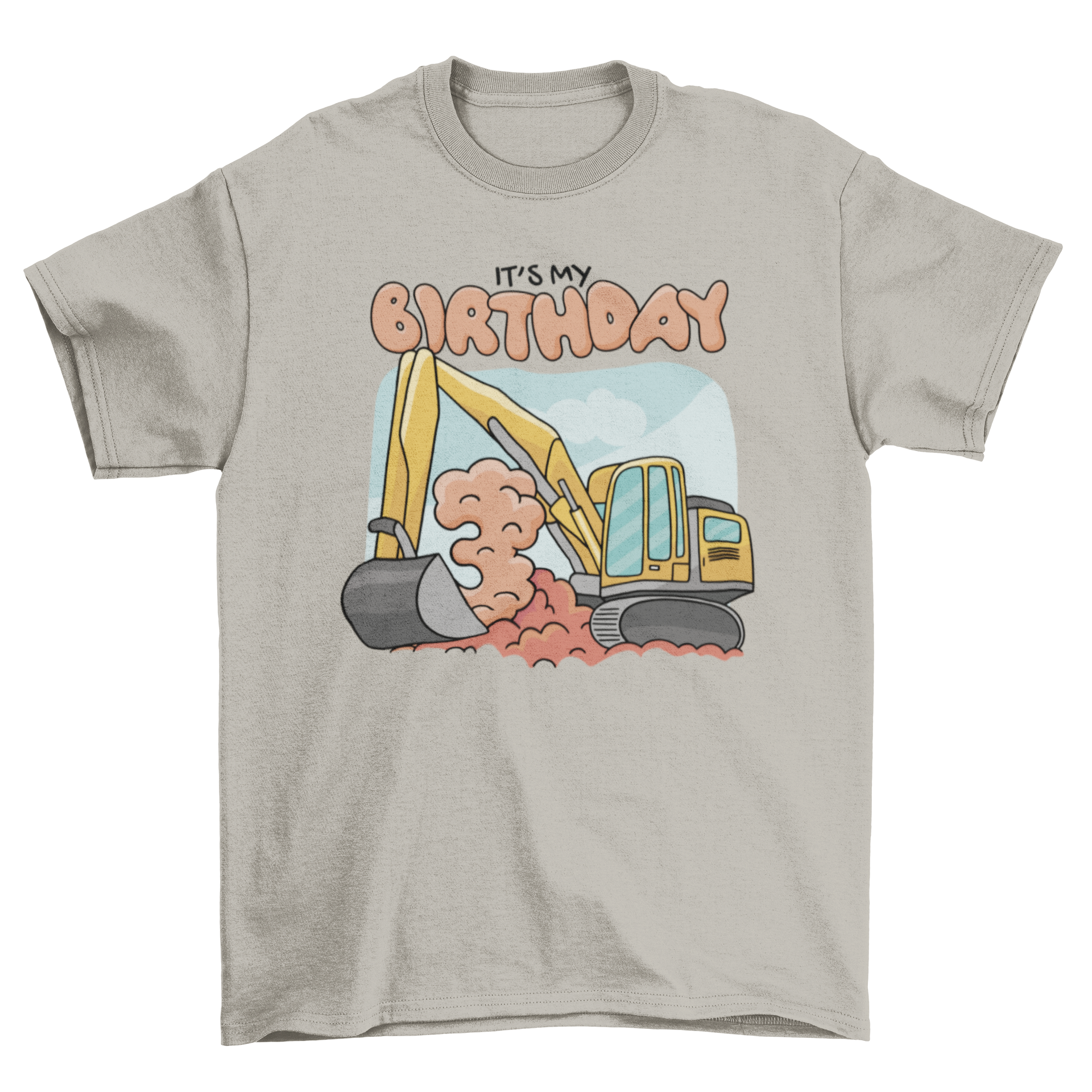 Excavator 3rd birthday t-shirt featuring a colorful excavator graphic and the quote 'It's my Birthday'.