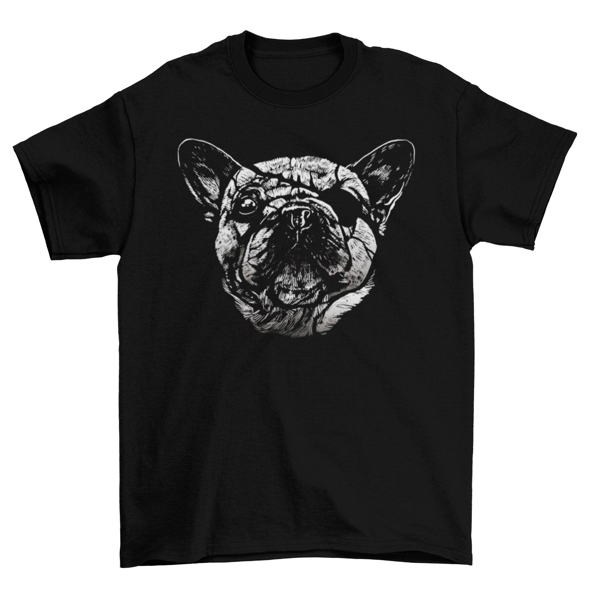 A stylish t-shirt featuring a hand-drawn dog with an eye patch, perfect for dog lovers.