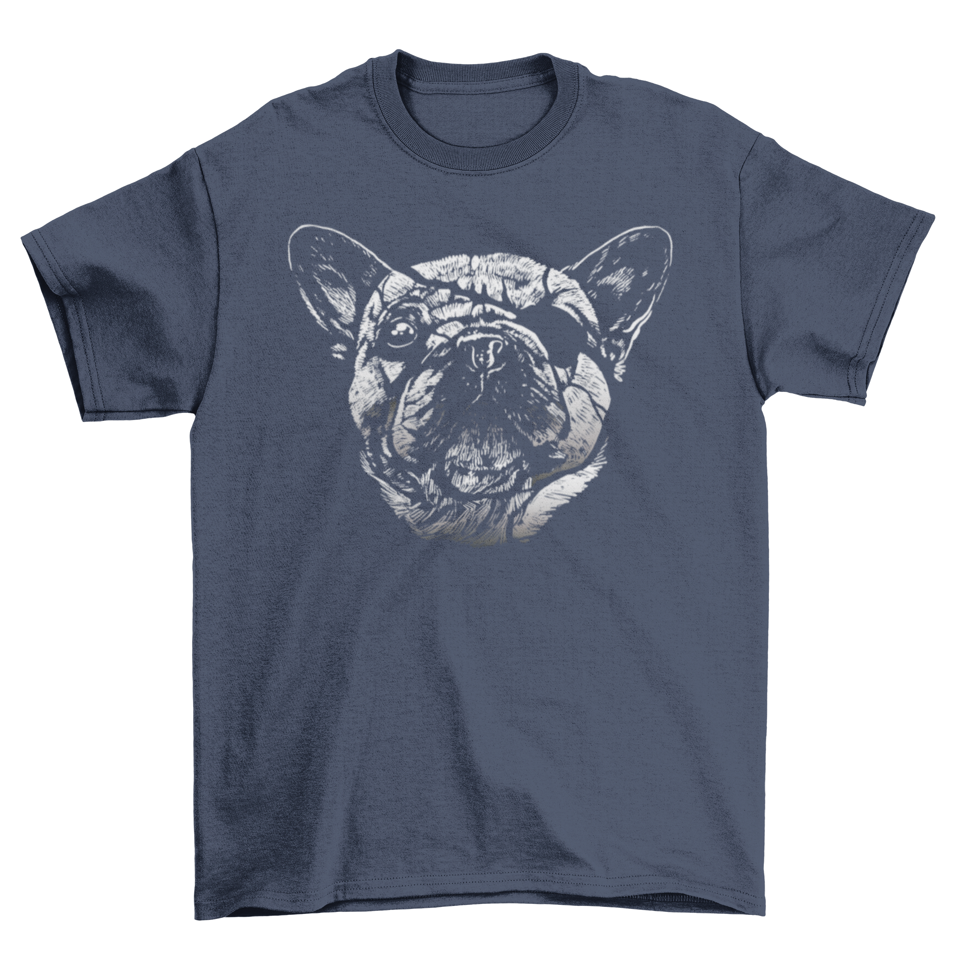 A stylish t-shirt featuring a hand-drawn dog with an eye patch, perfect for dog lovers.