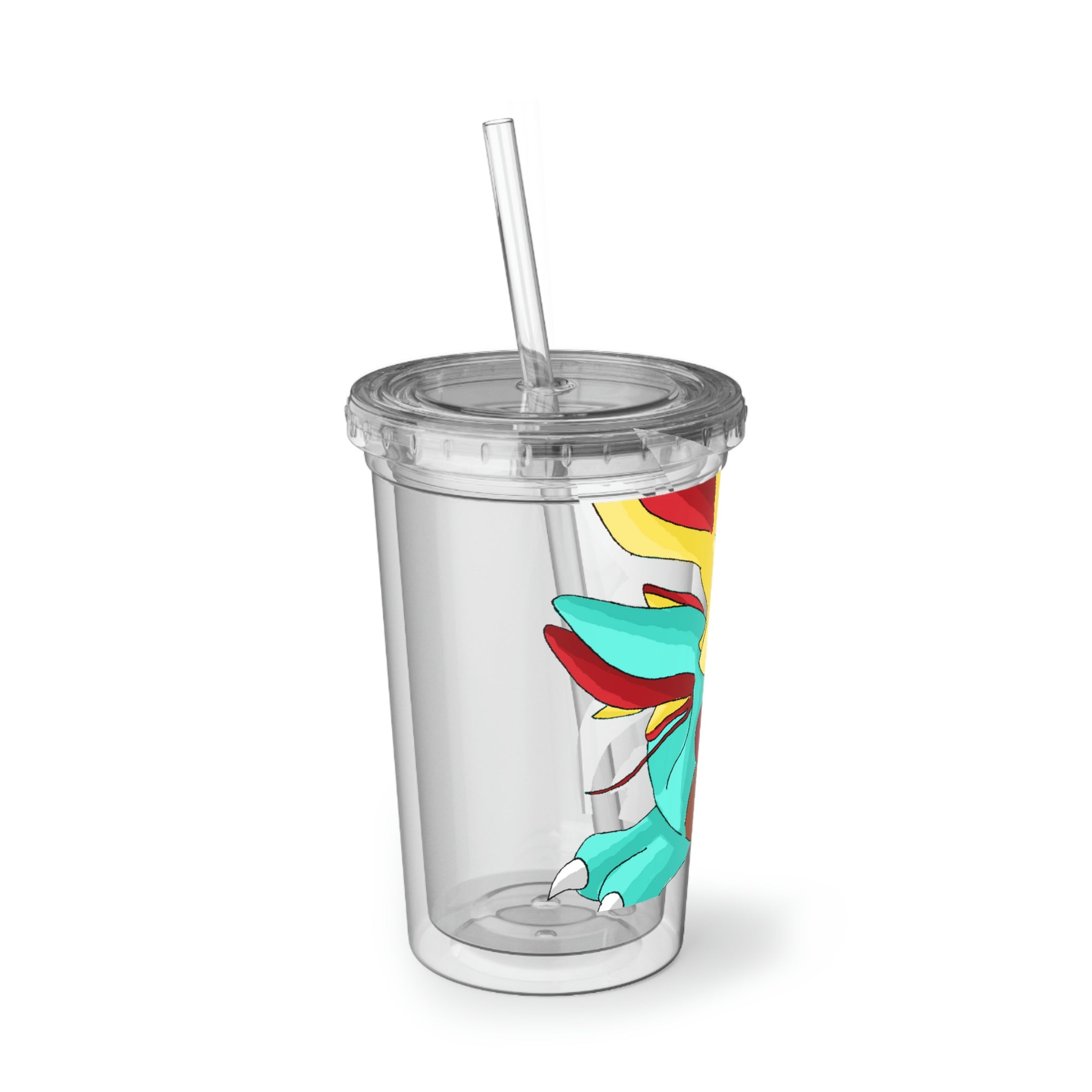 Fabaraess Suave Acrylic Cup in stainless steel with a black cap and plastic straw, showcasing a sleek and modern design.