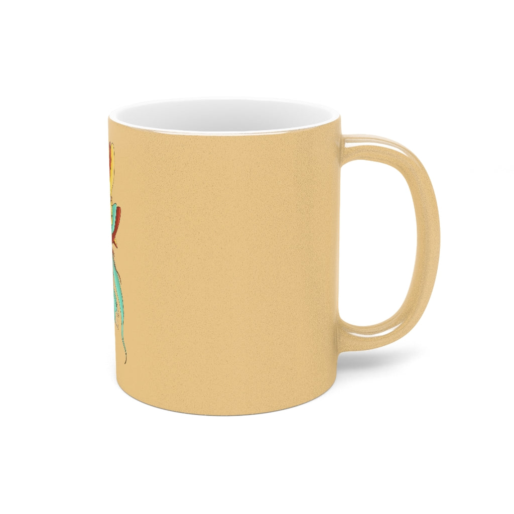 Fabaraesds Metallic Mug in Silver and Gold with customizable design options, showcasing a shiny ceramic finish.