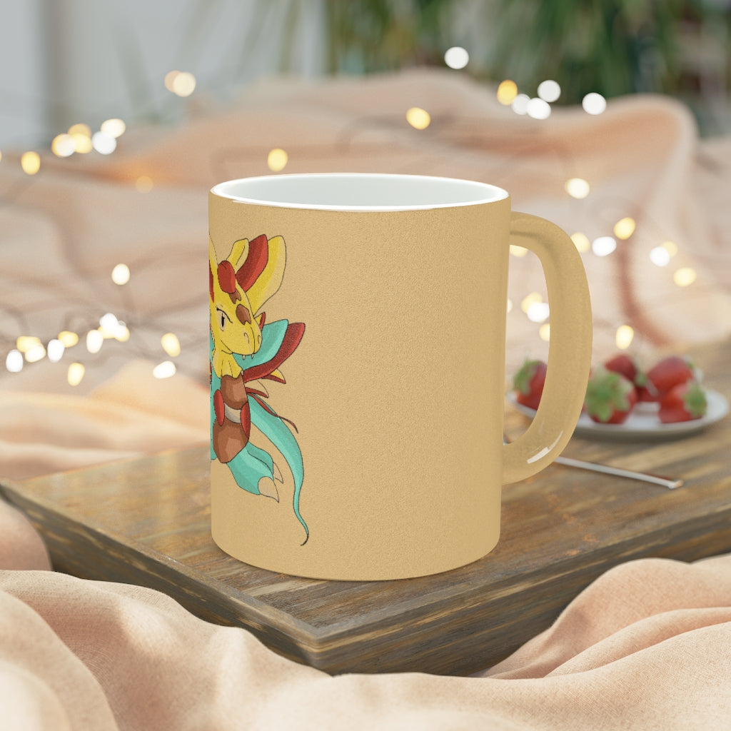Fabaraesds Metallic Mug in Silver and Gold with customizable design options, showcasing a shiny ceramic finish.